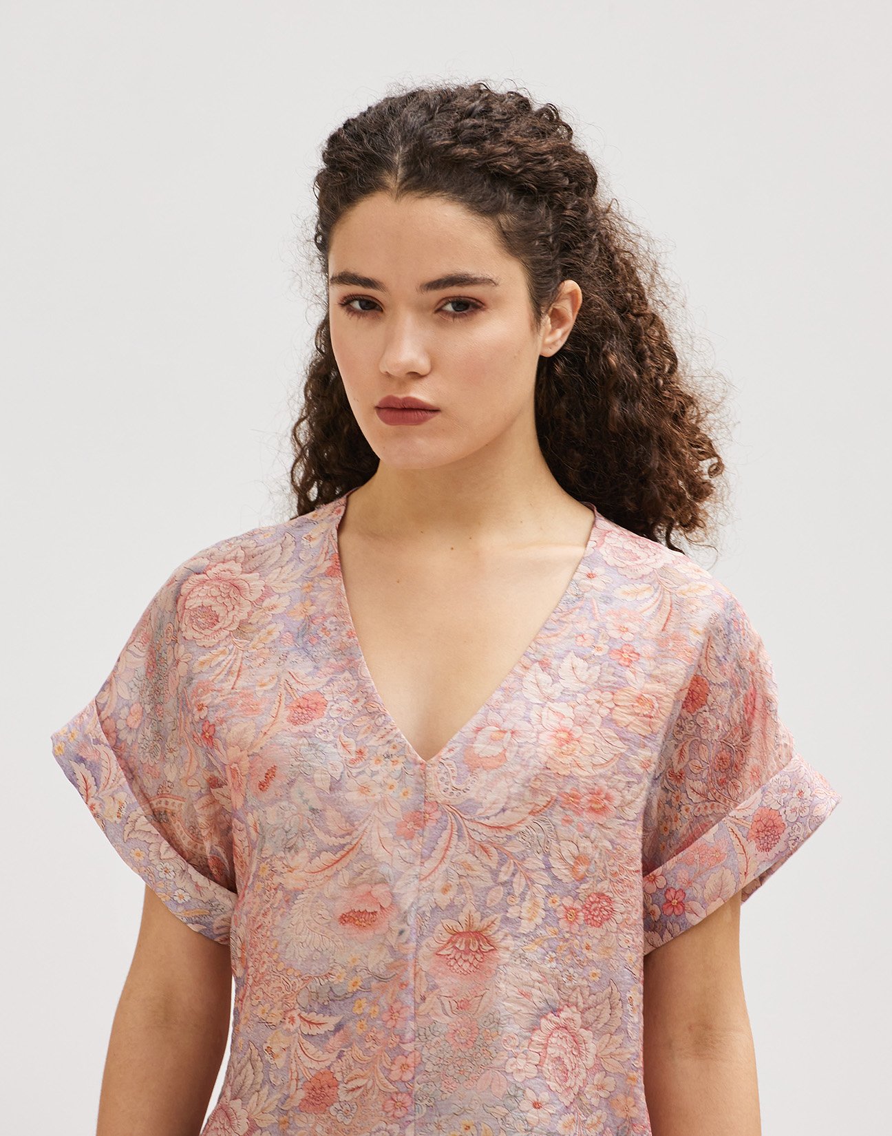 V neckline printed blouse