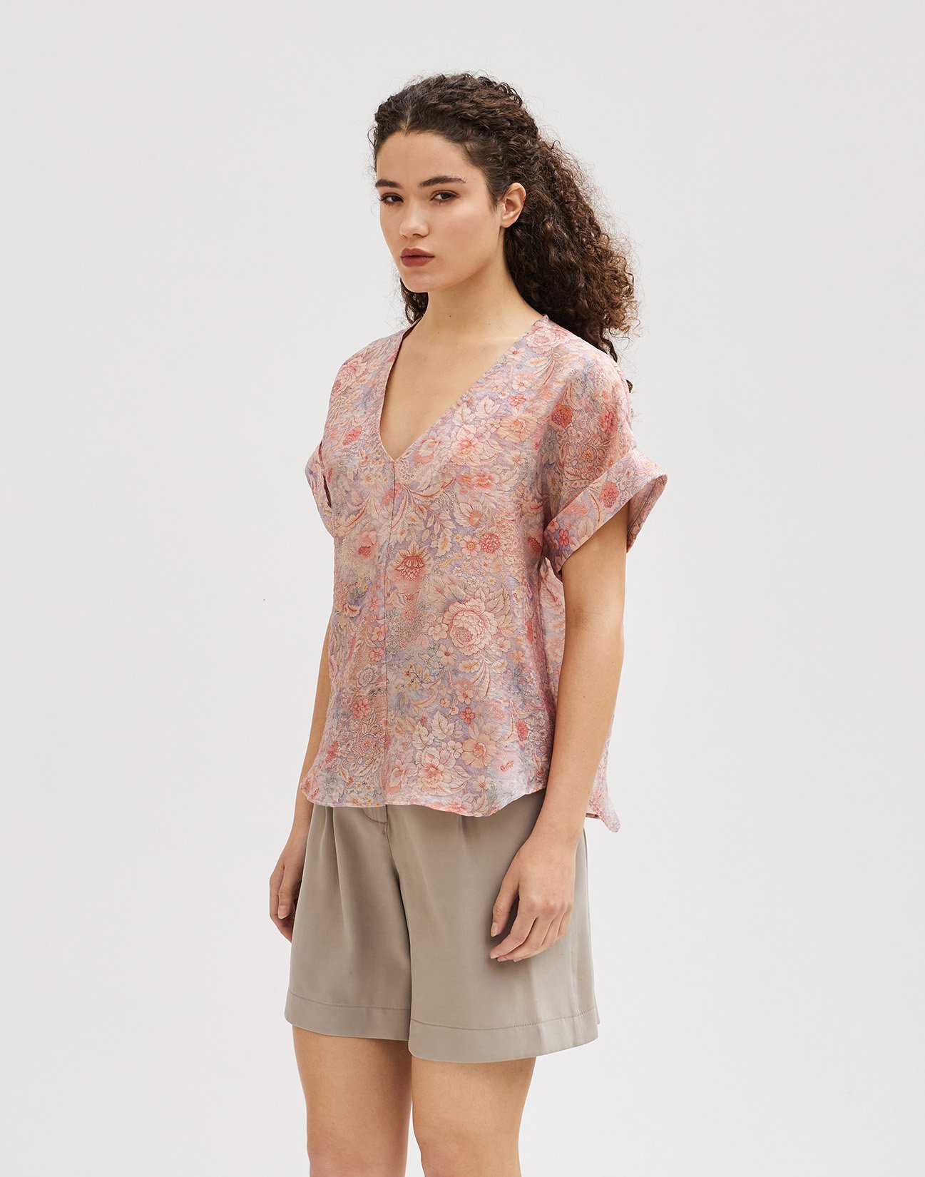 V neckline printed blouse
