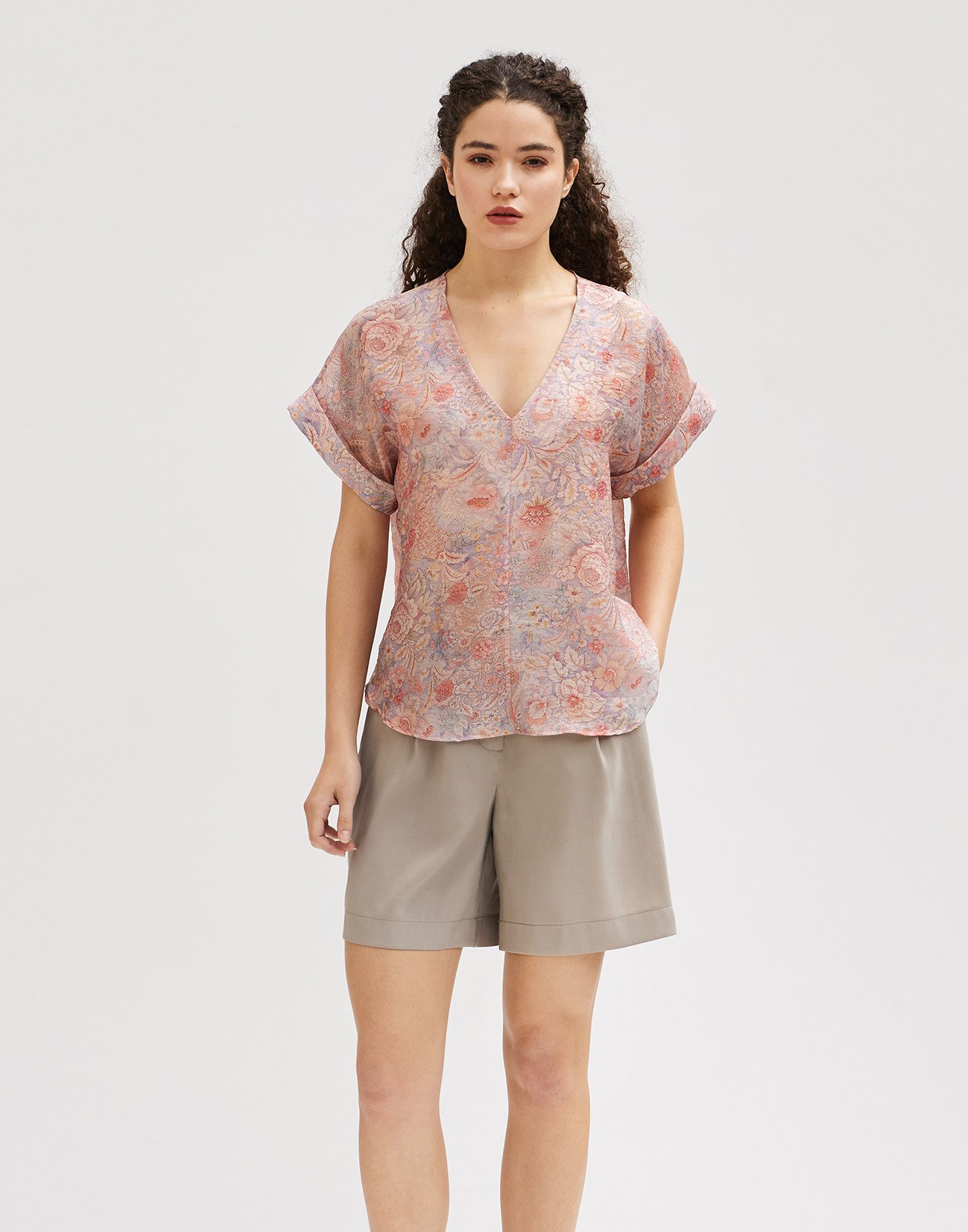 V neckline printed blouse