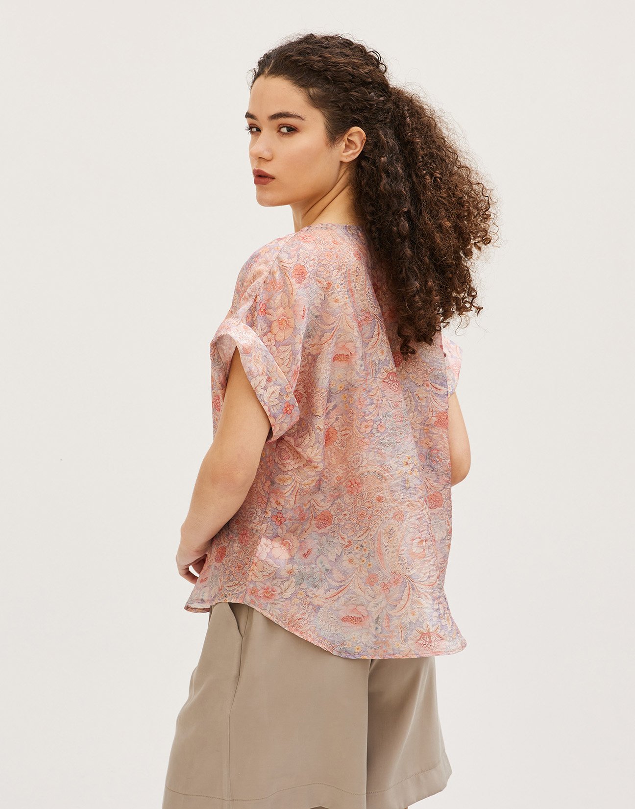 V neckline printed blouse