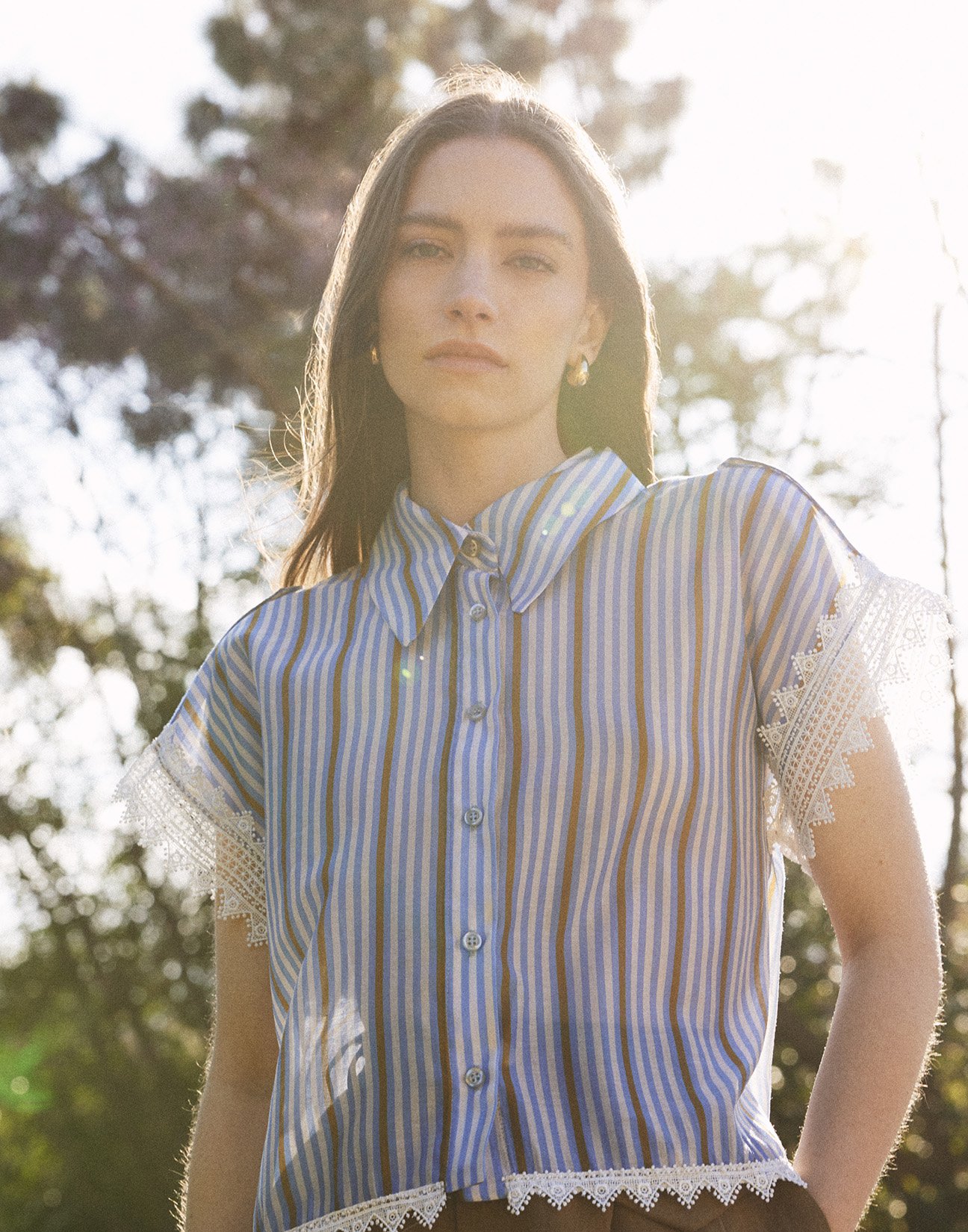 Striped shirt with lace