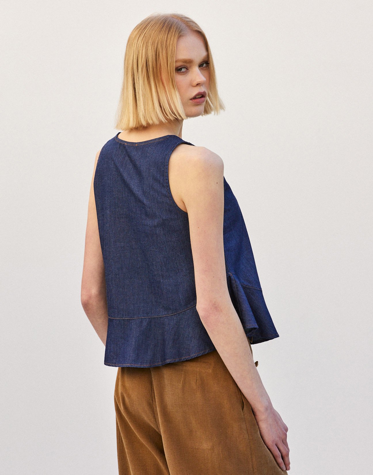 Denim top with ruffle
