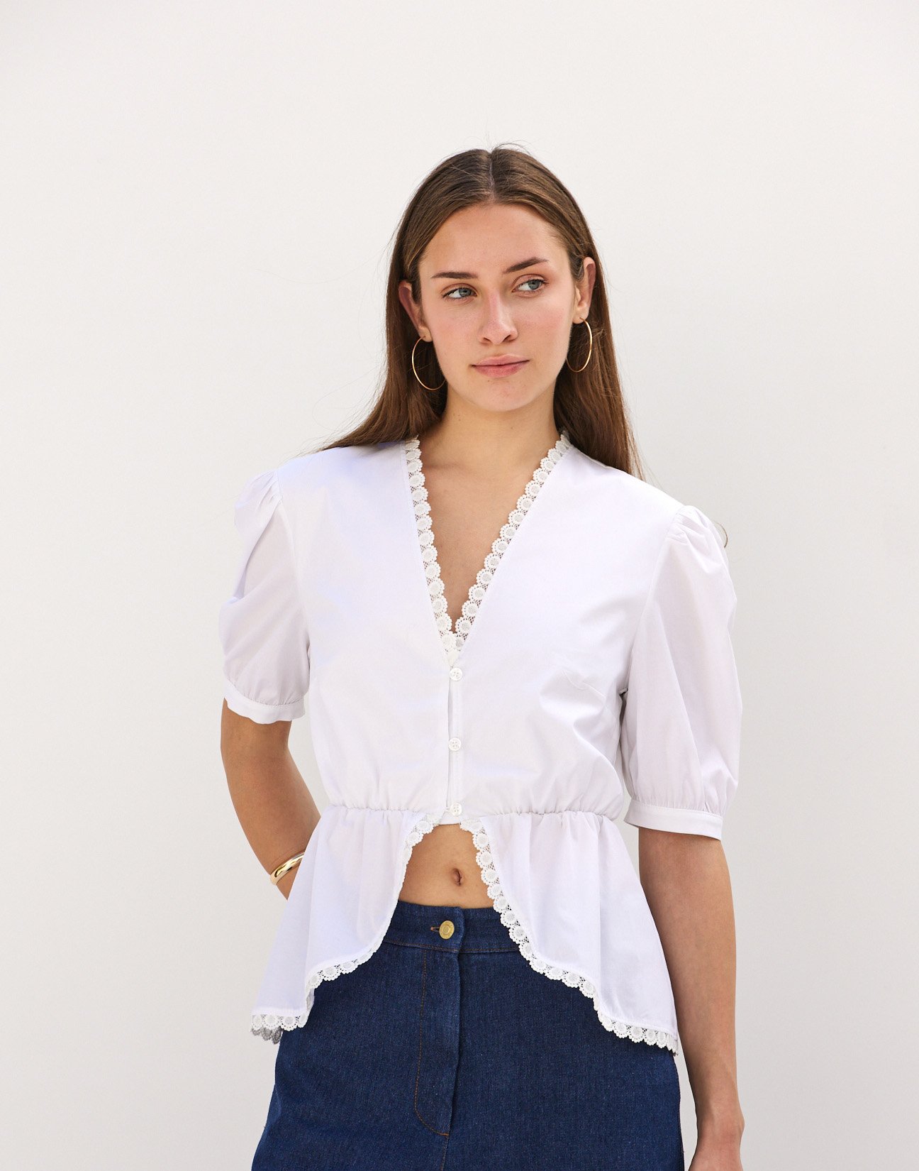 Poplin blouse with lace