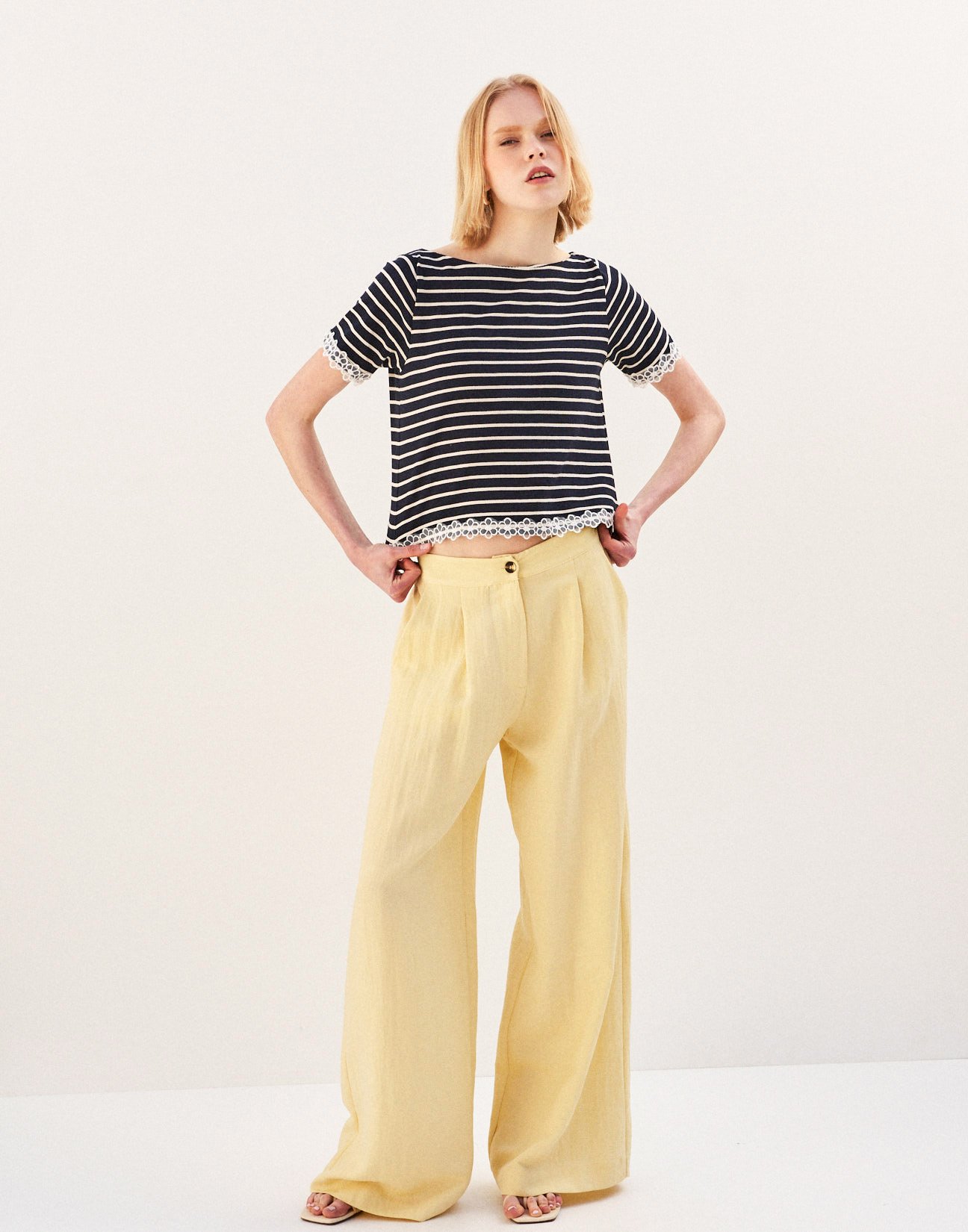 Striped blouse with lace