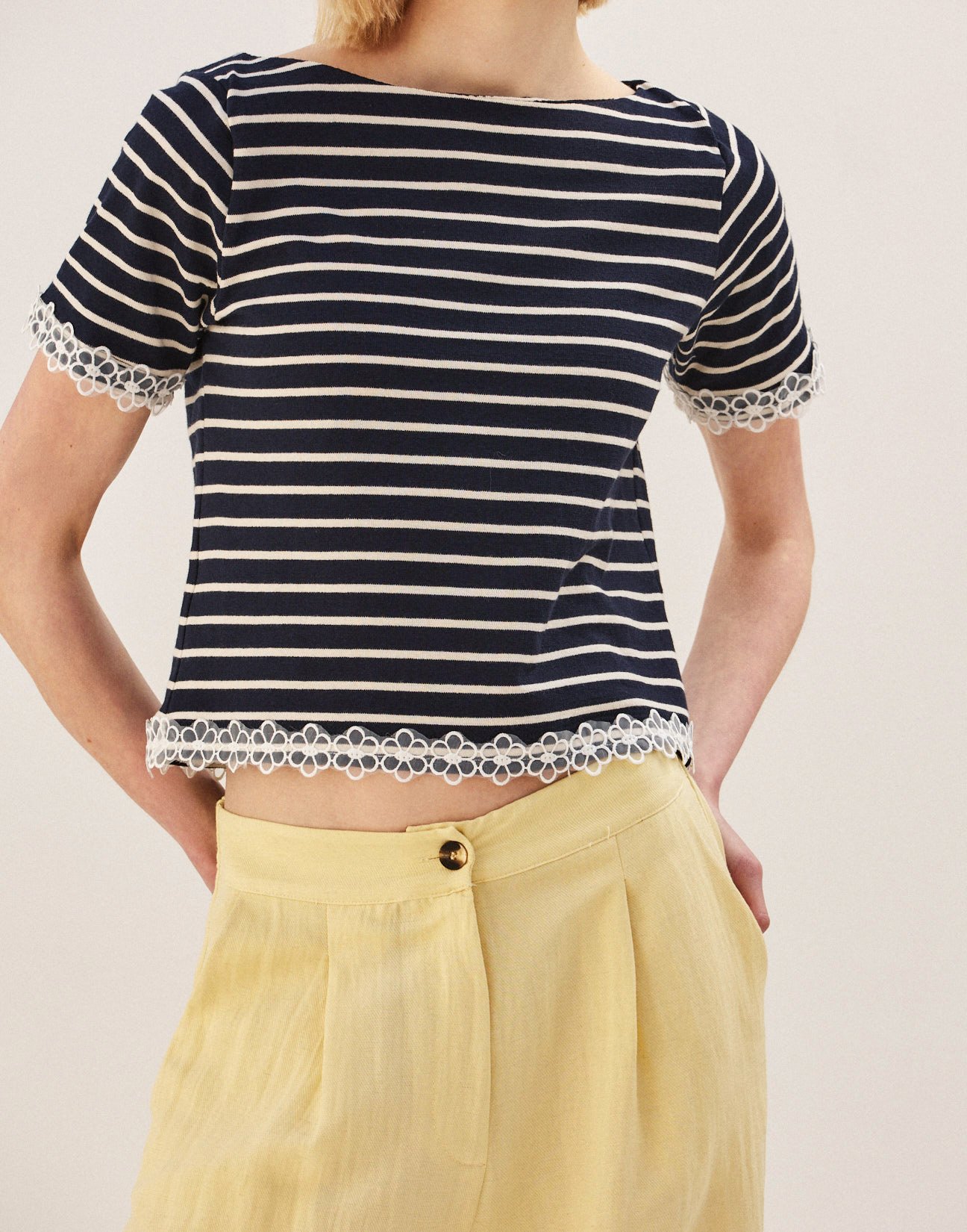 Striped blouse with lace