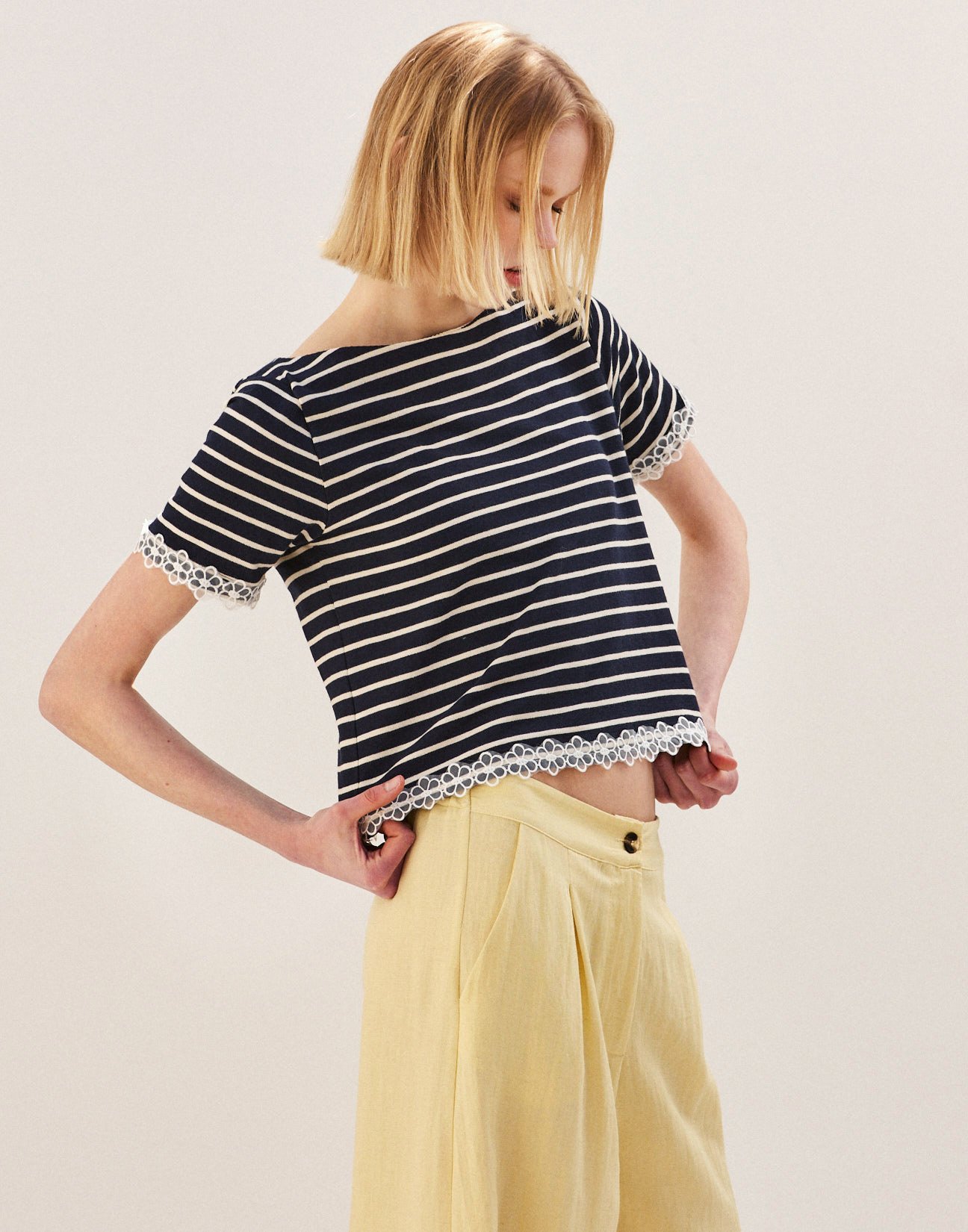 Striped blouse with lace