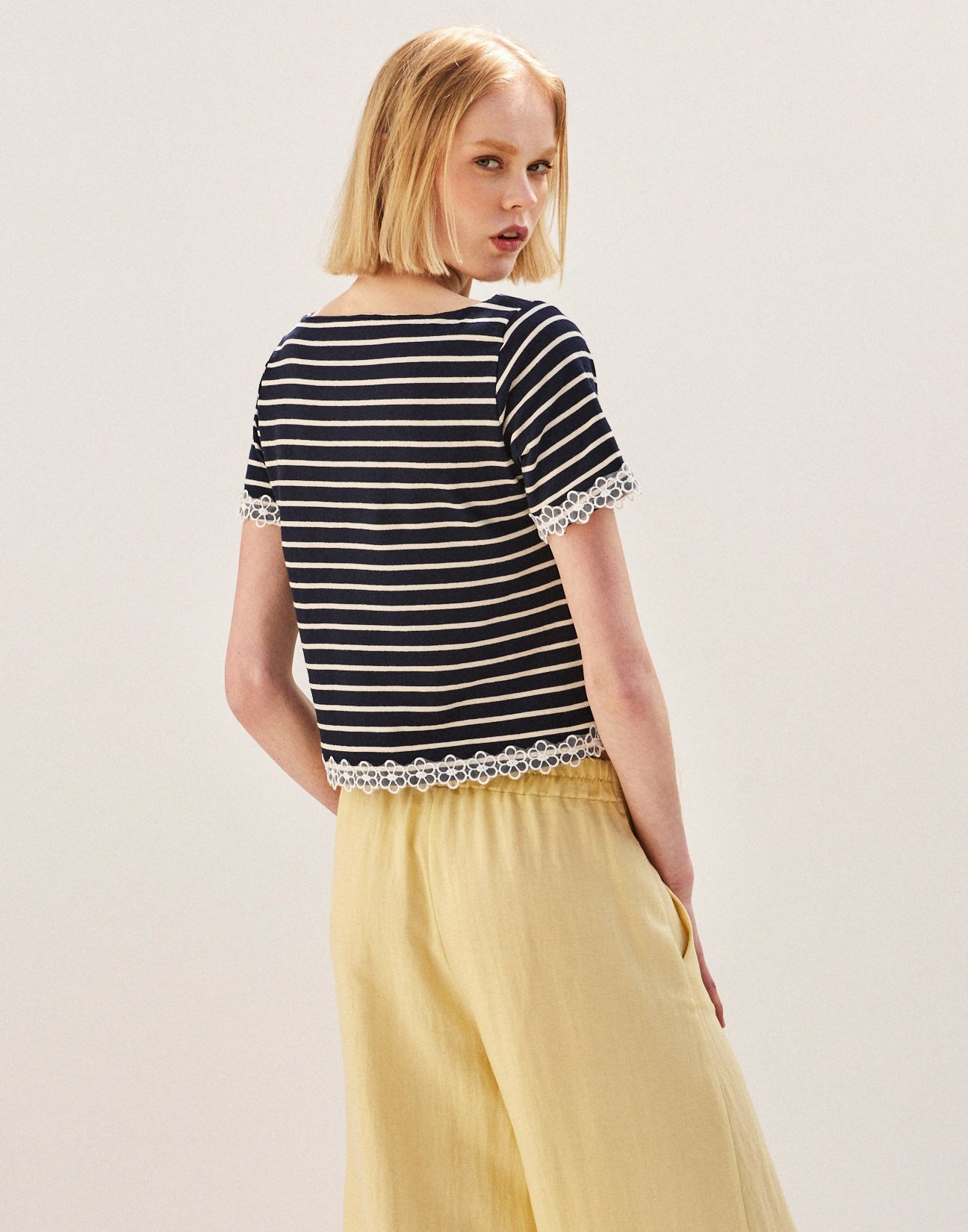 Striped blouse with lace