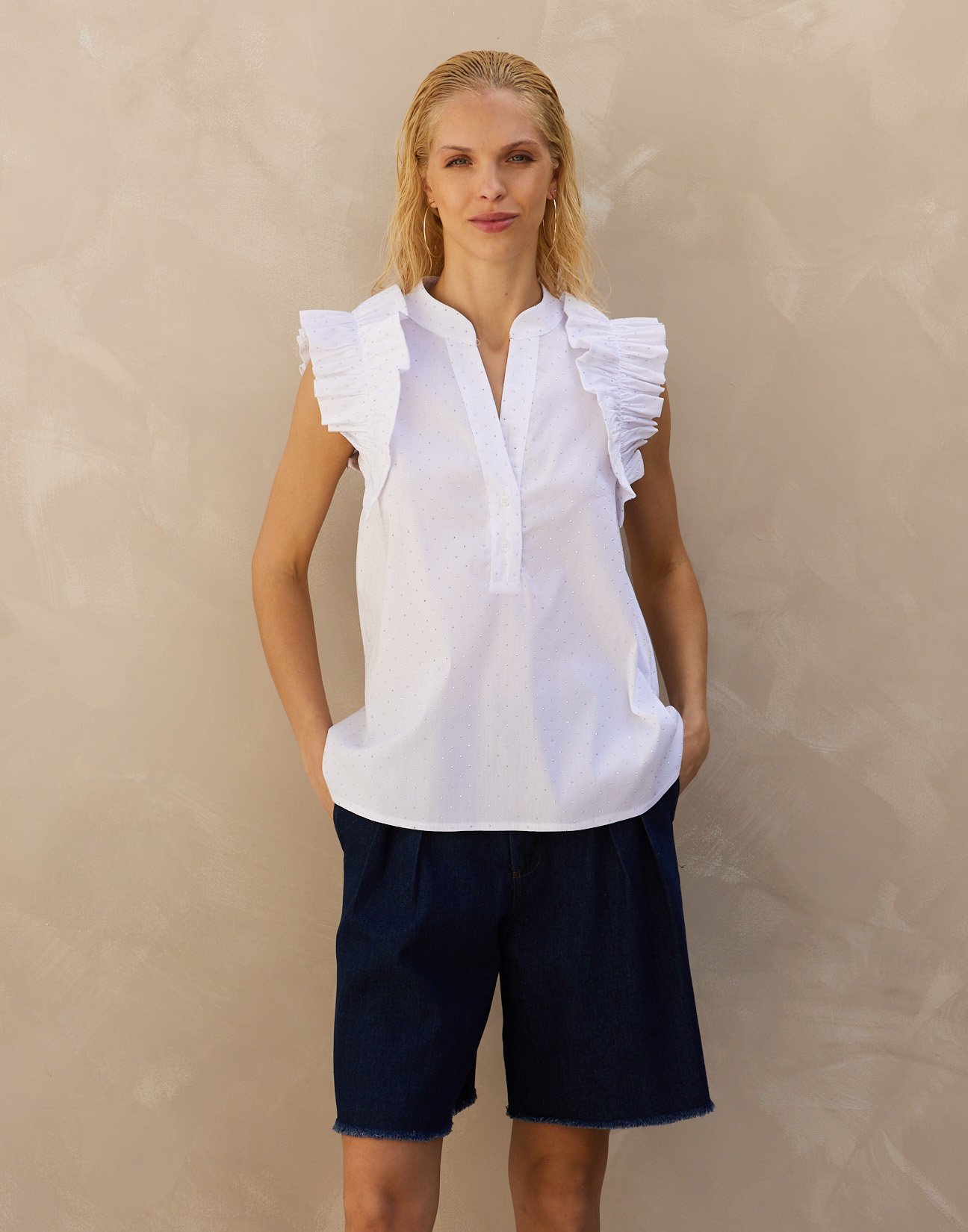 Blouse with rhinestone detail