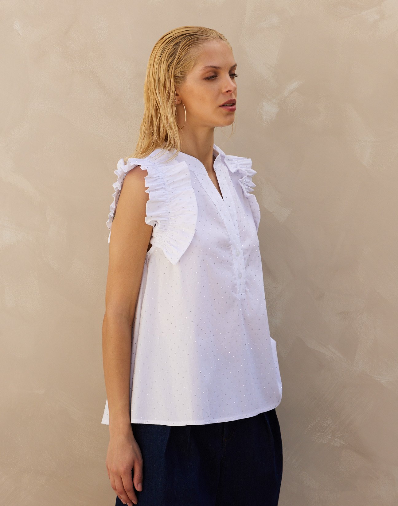 Blouse with rhinestone detail