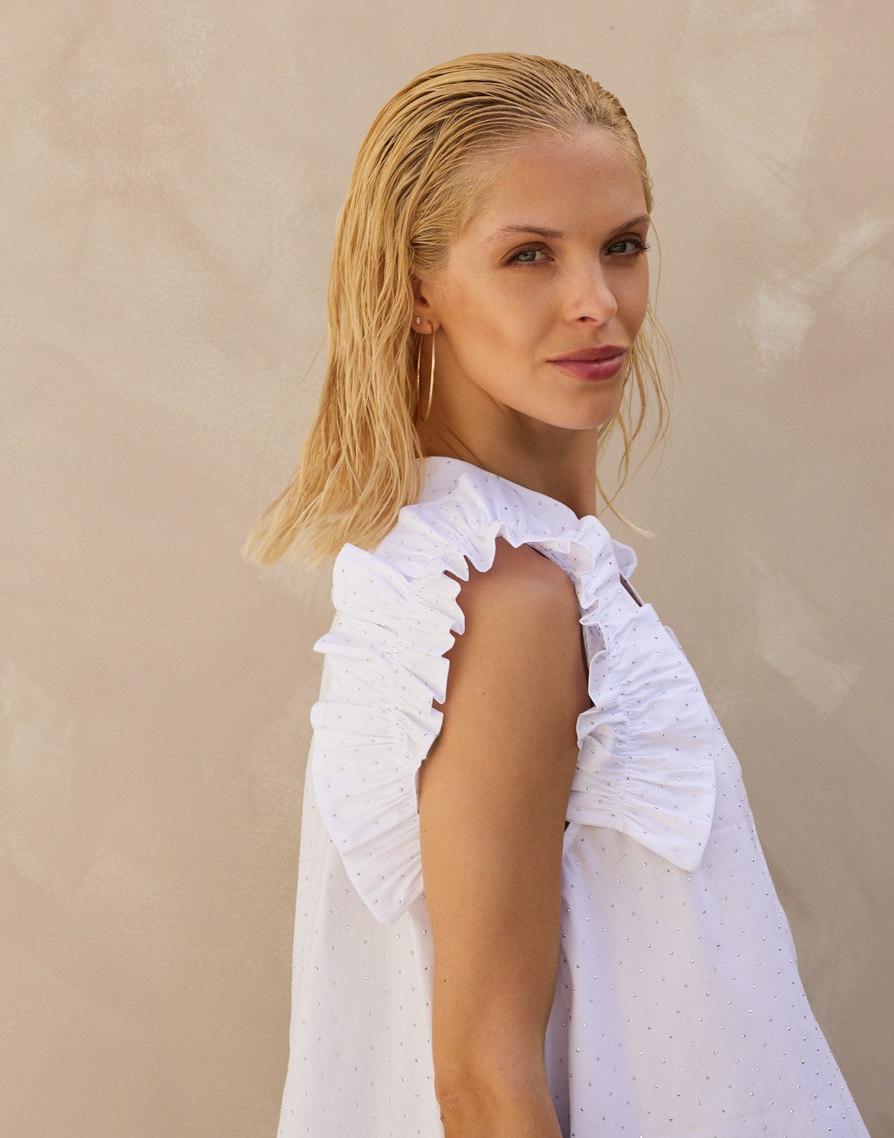 Blouse with rhinestone detail