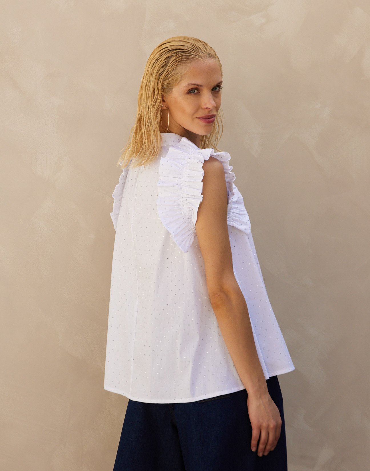 Blouse with rhinestone detail