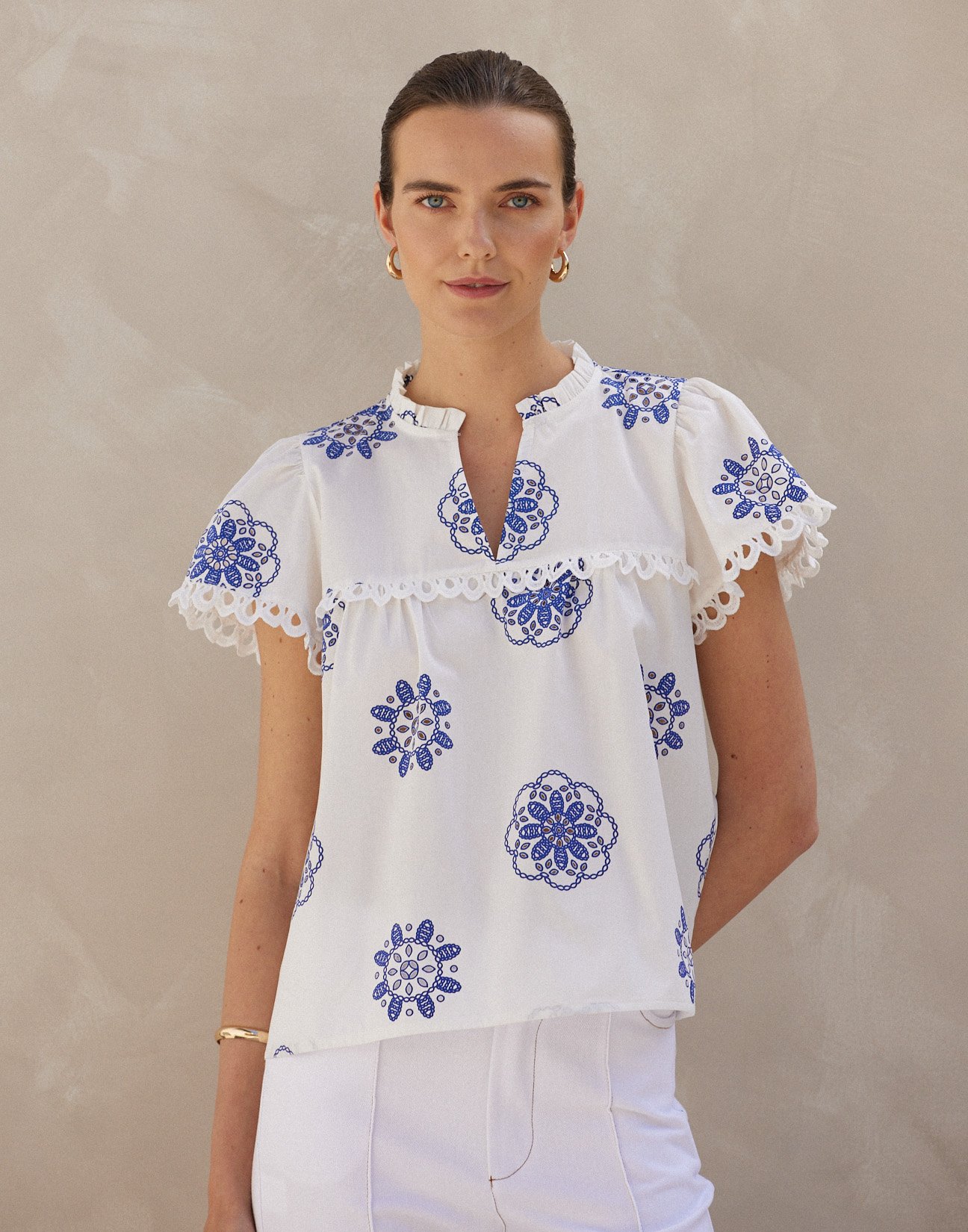 Textured poplin blouse