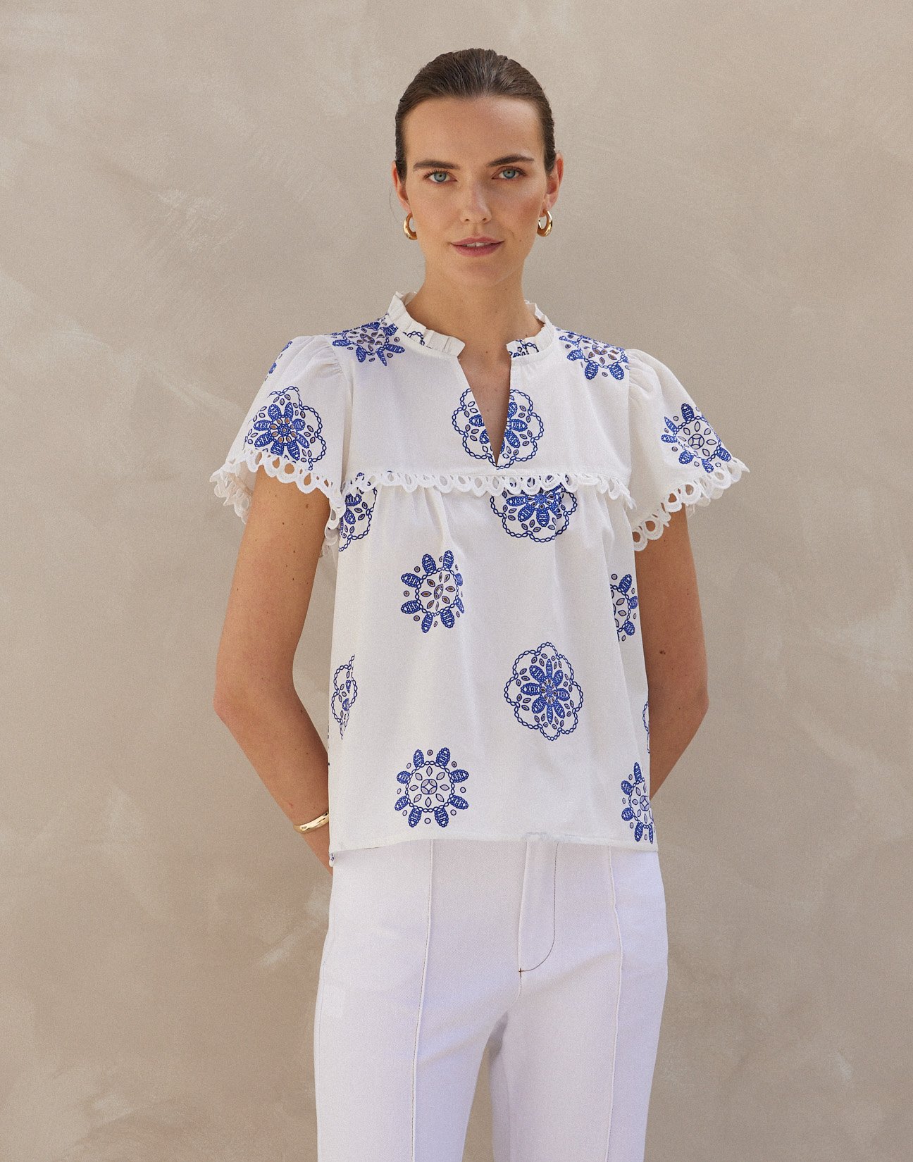 Textured poplin blouse