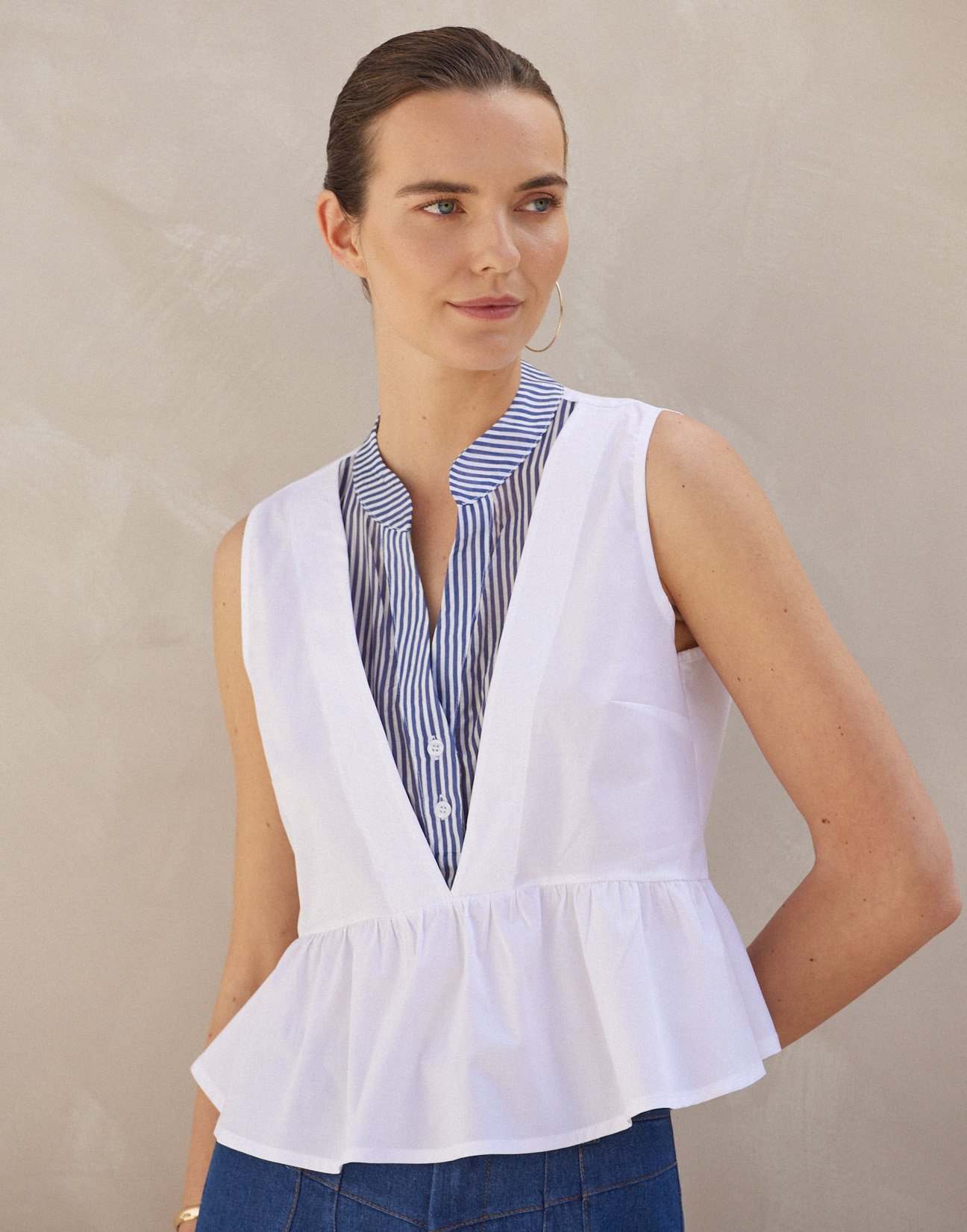 Matching fabric poplin blouse