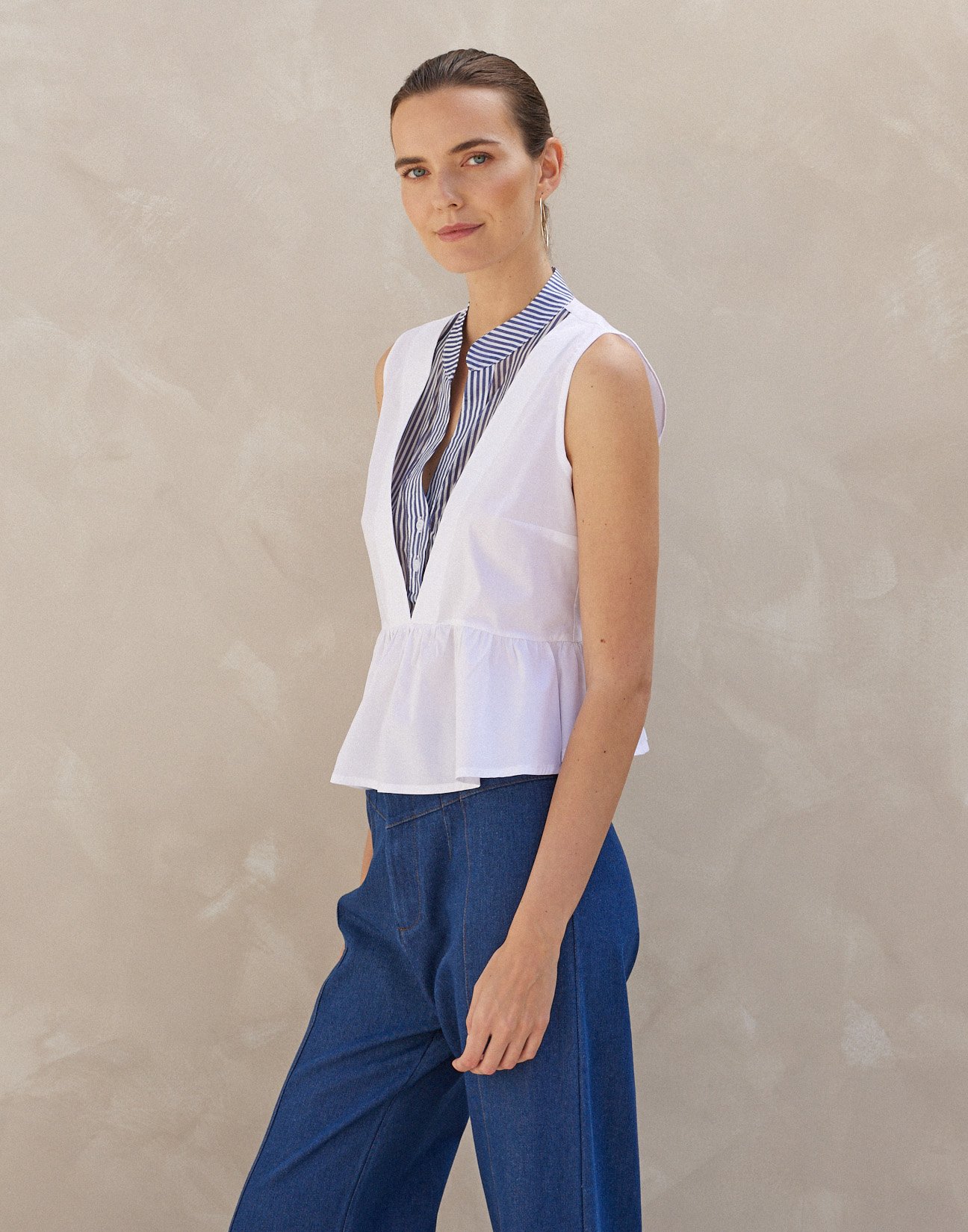 Matching fabric poplin blouse