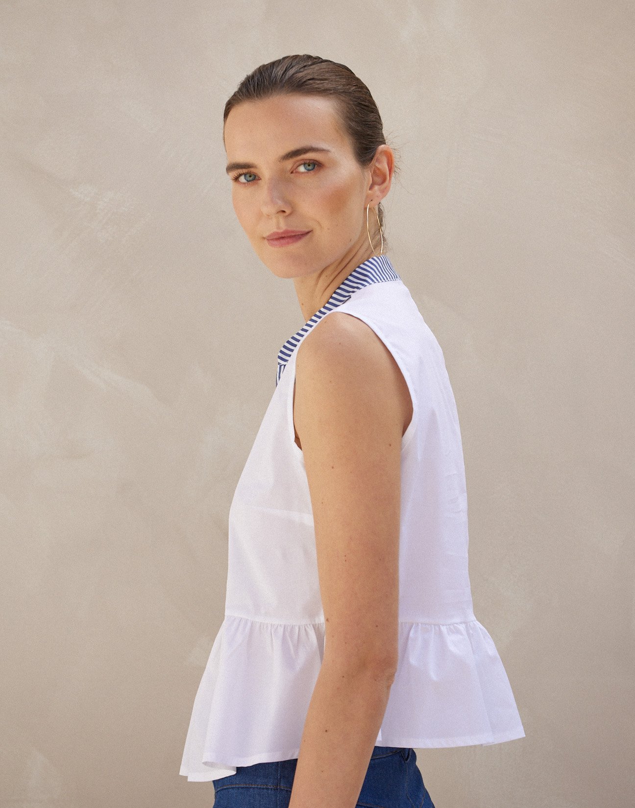Matching fabric poplin blouse