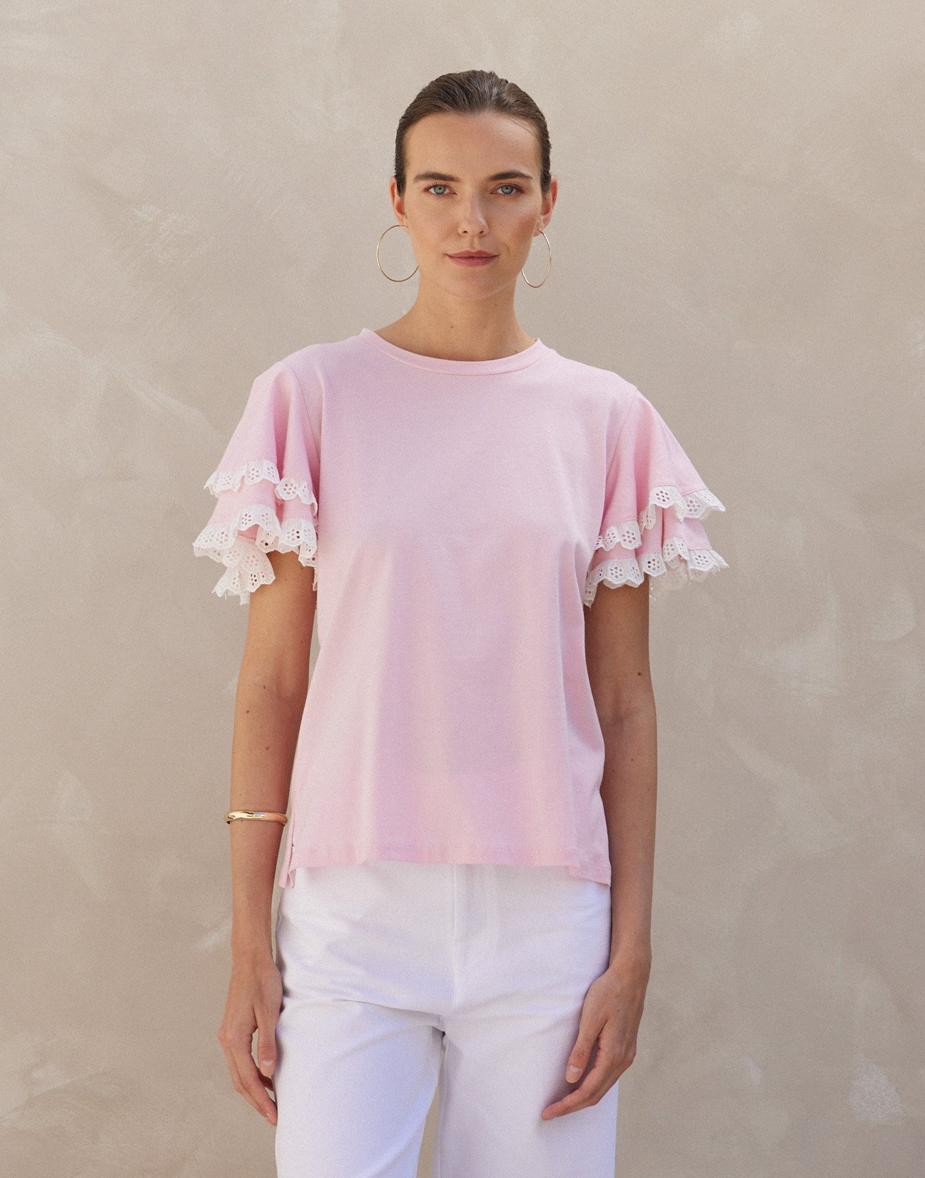 Ruffled blouse with embroidery detail