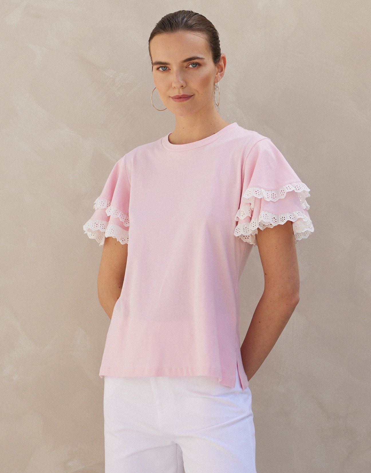 Ruffled blouse with embroidery detail