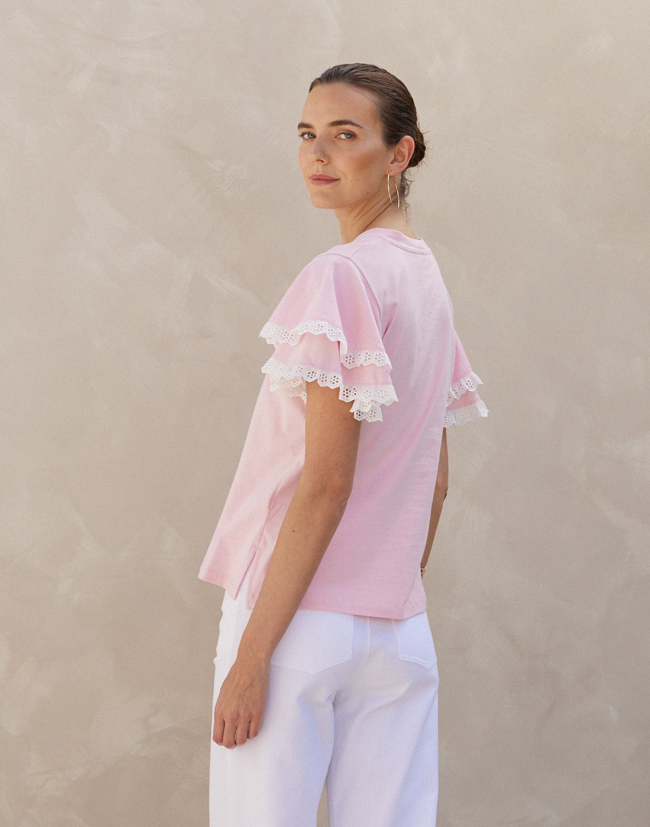 Ruffled blouse with embroidery detail