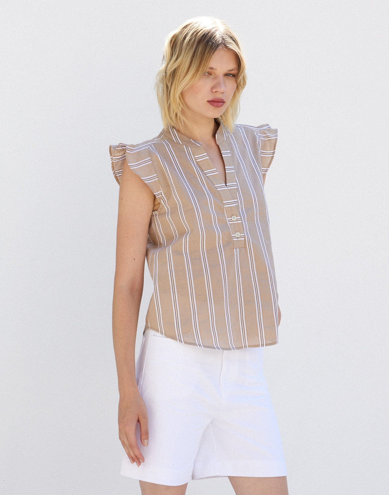 Striped blouse with pleats