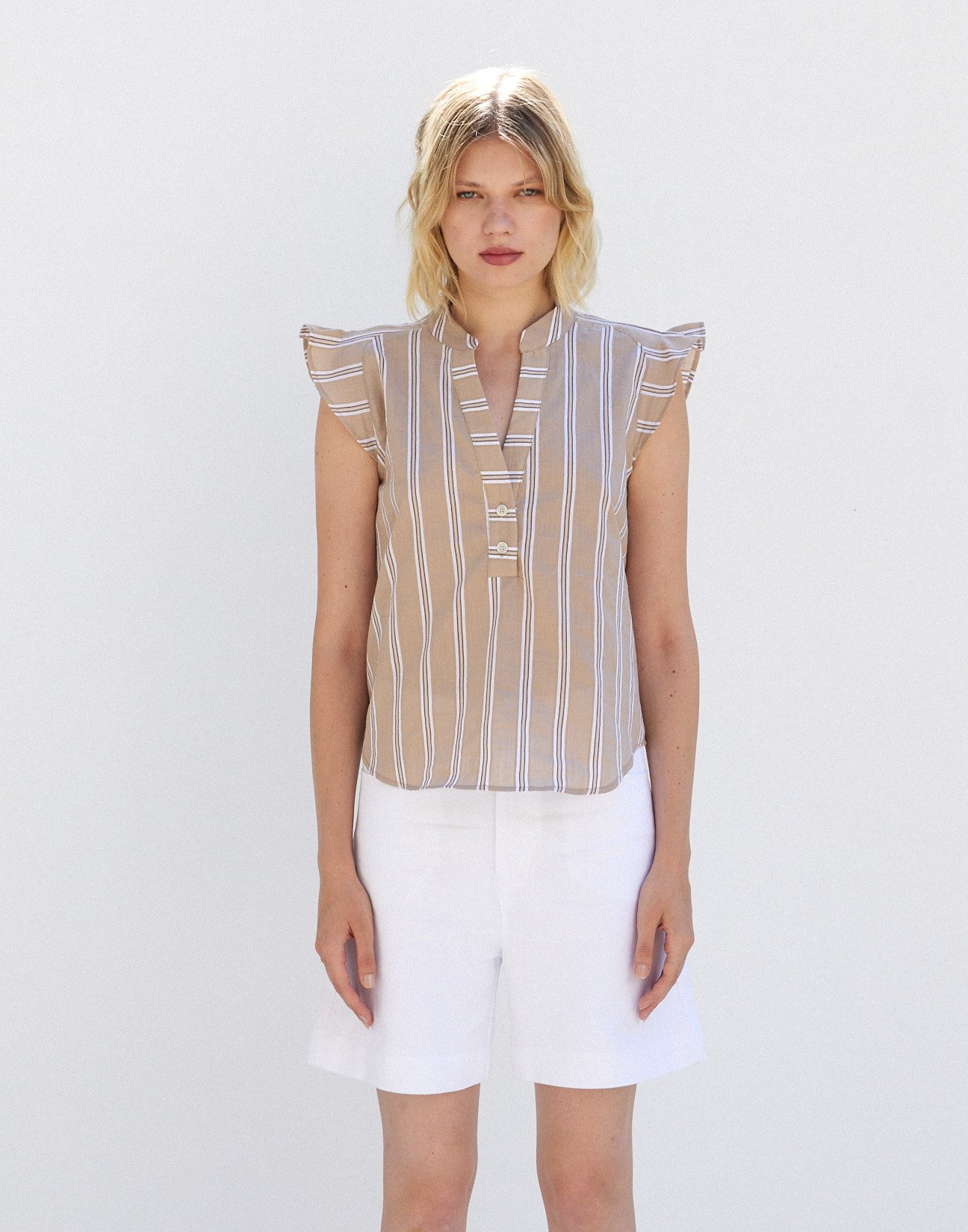 Striped blouse with pleats