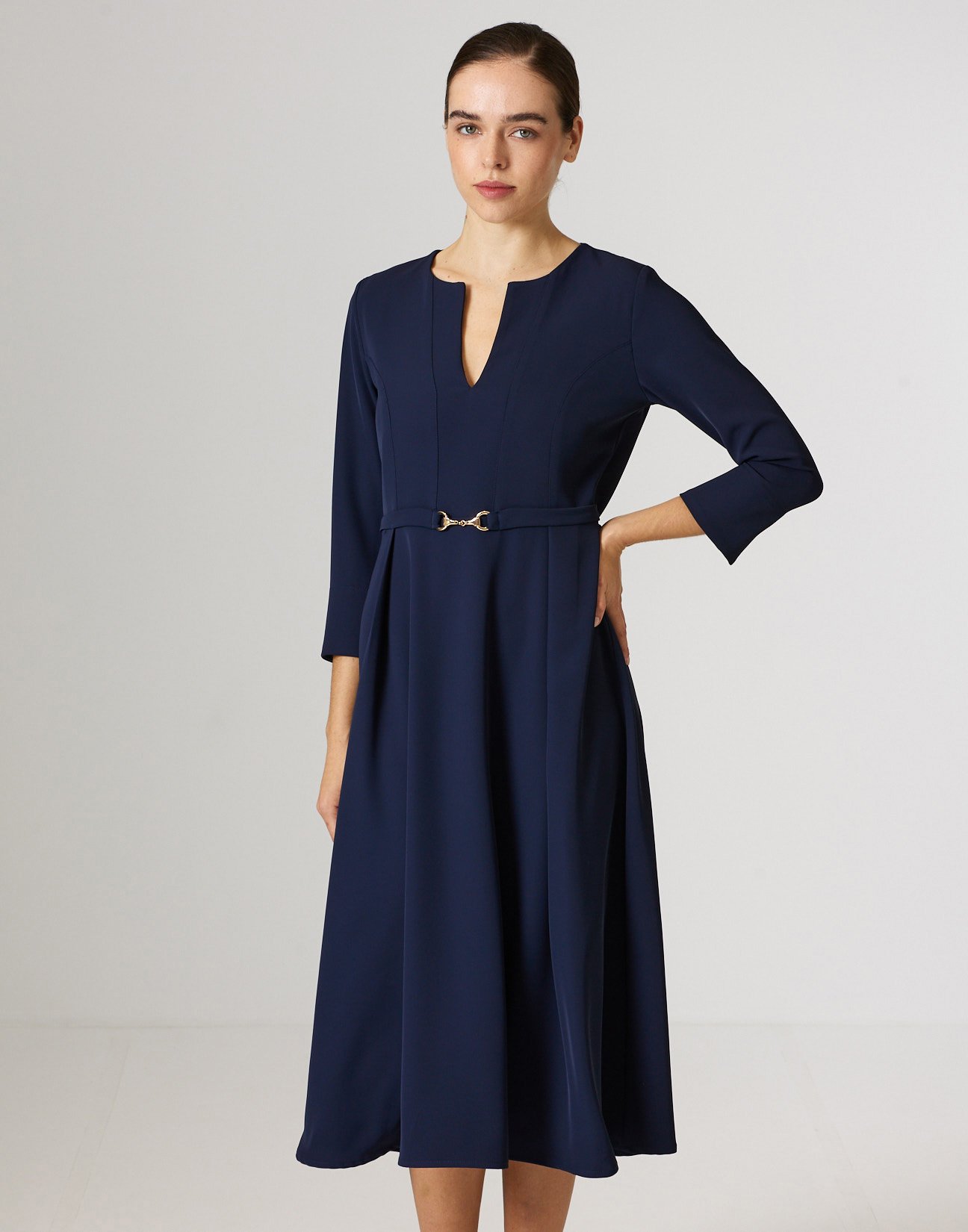 Midi dress with buckle