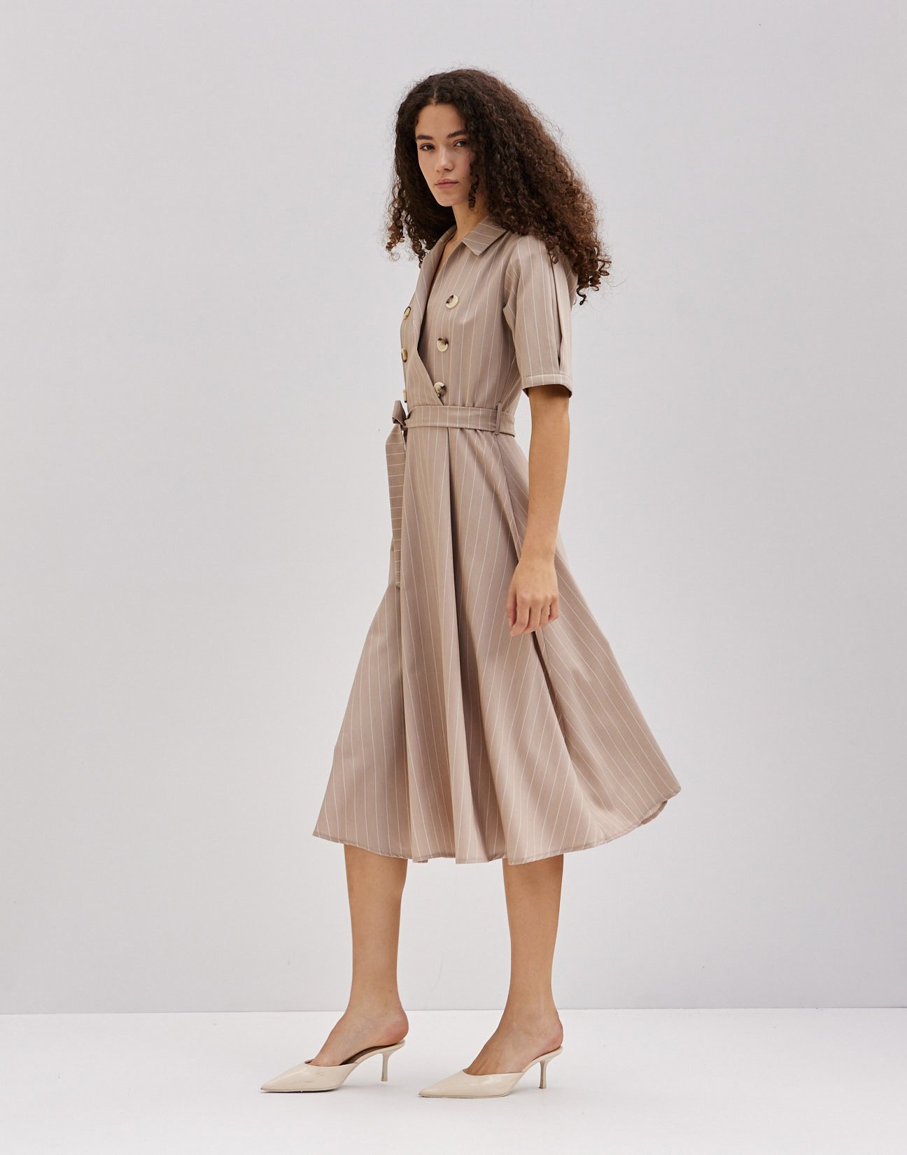 Pinstripe dress with collar