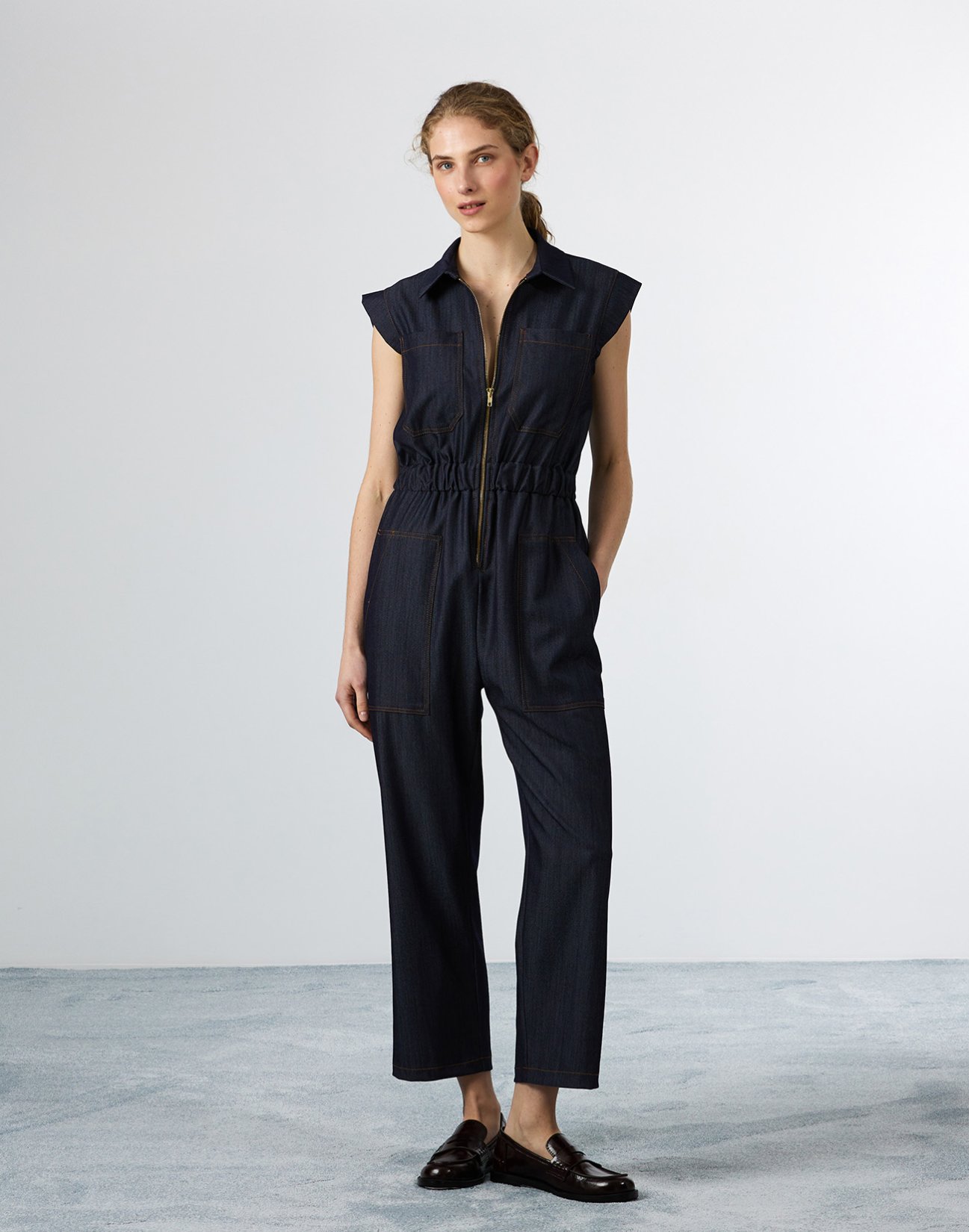 Denim jumpsuit with zip