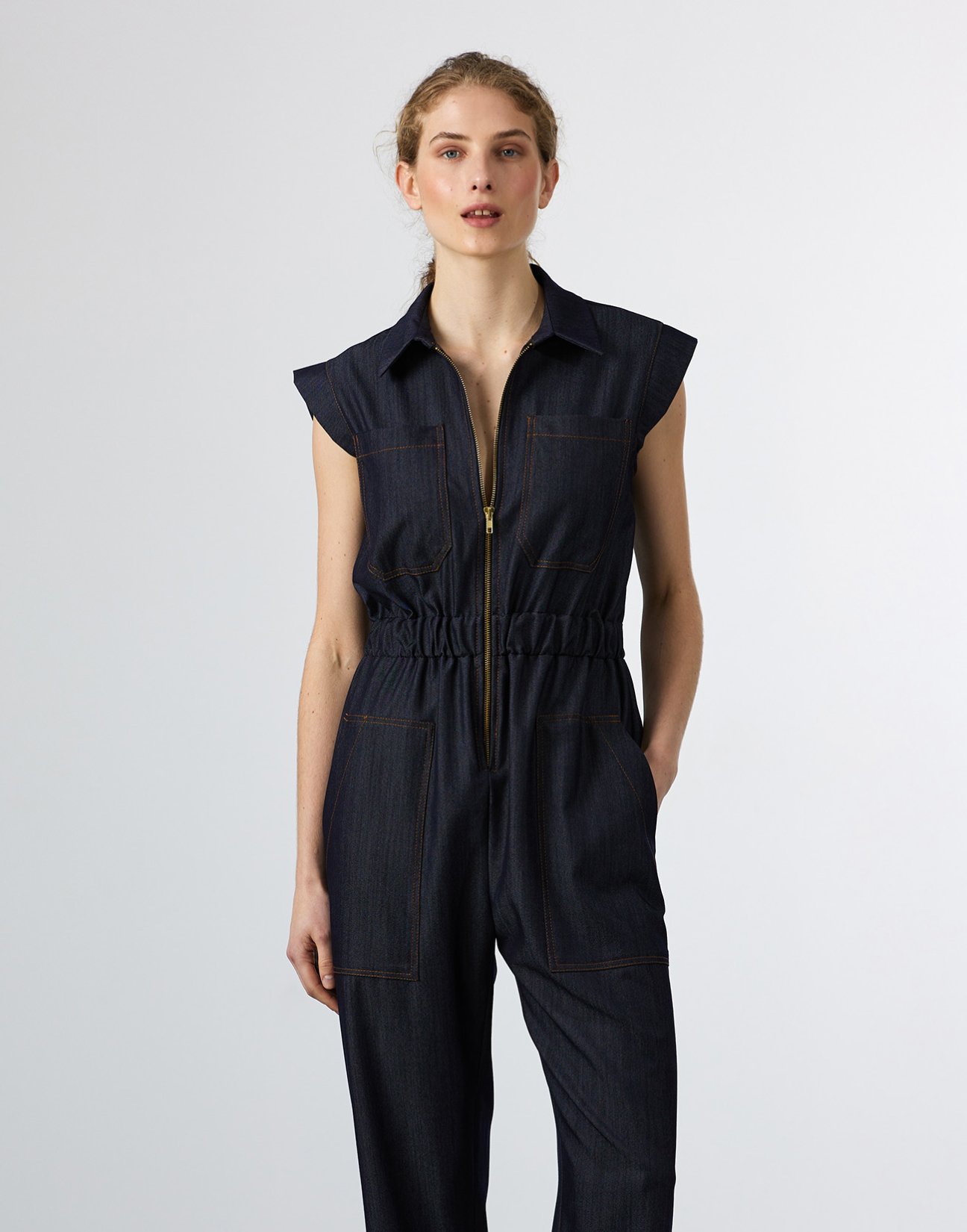 Denim jumpsuit with zip