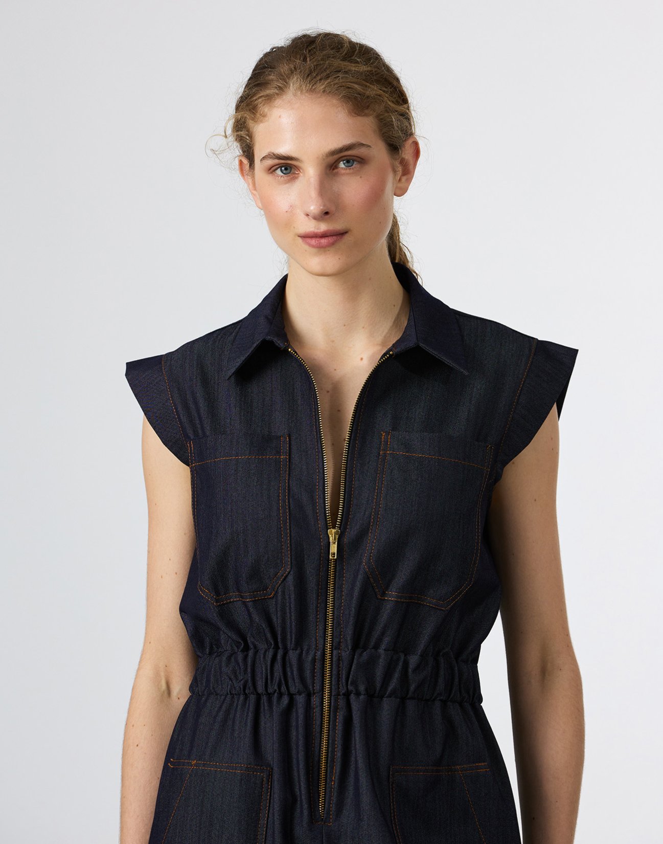 Denim jumpsuit with zip