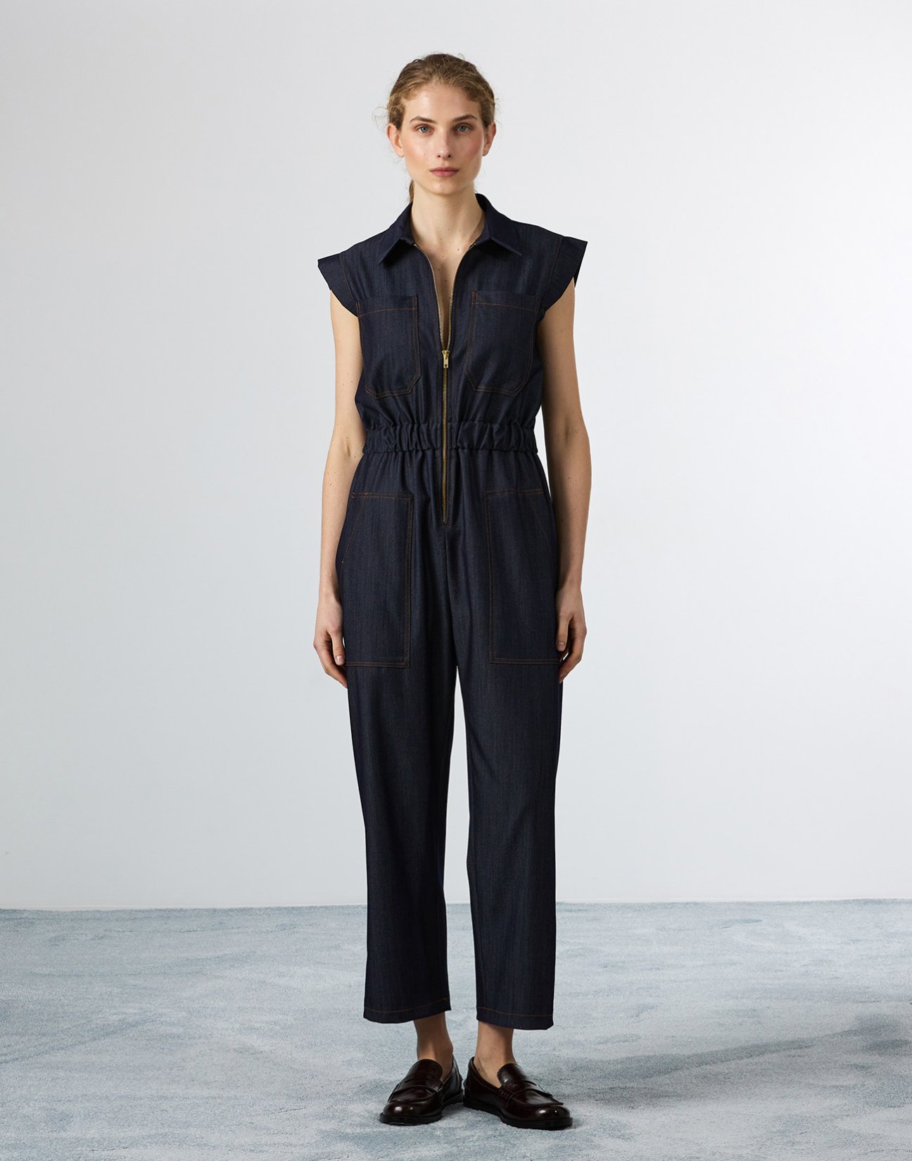 Denim jumpsuit with zip