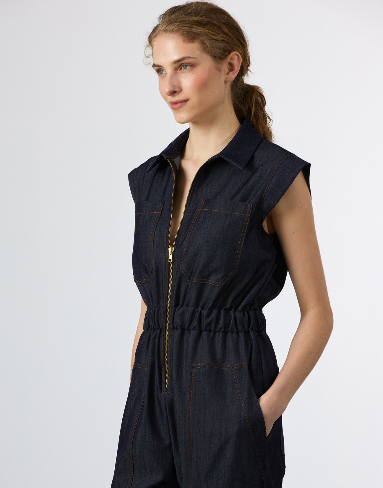 Denim jumpsuit with zip