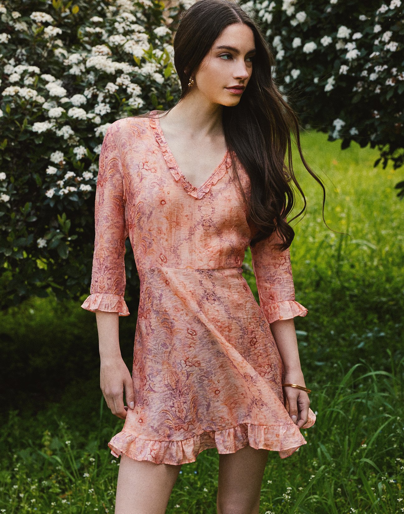 Printed dress with ruffles