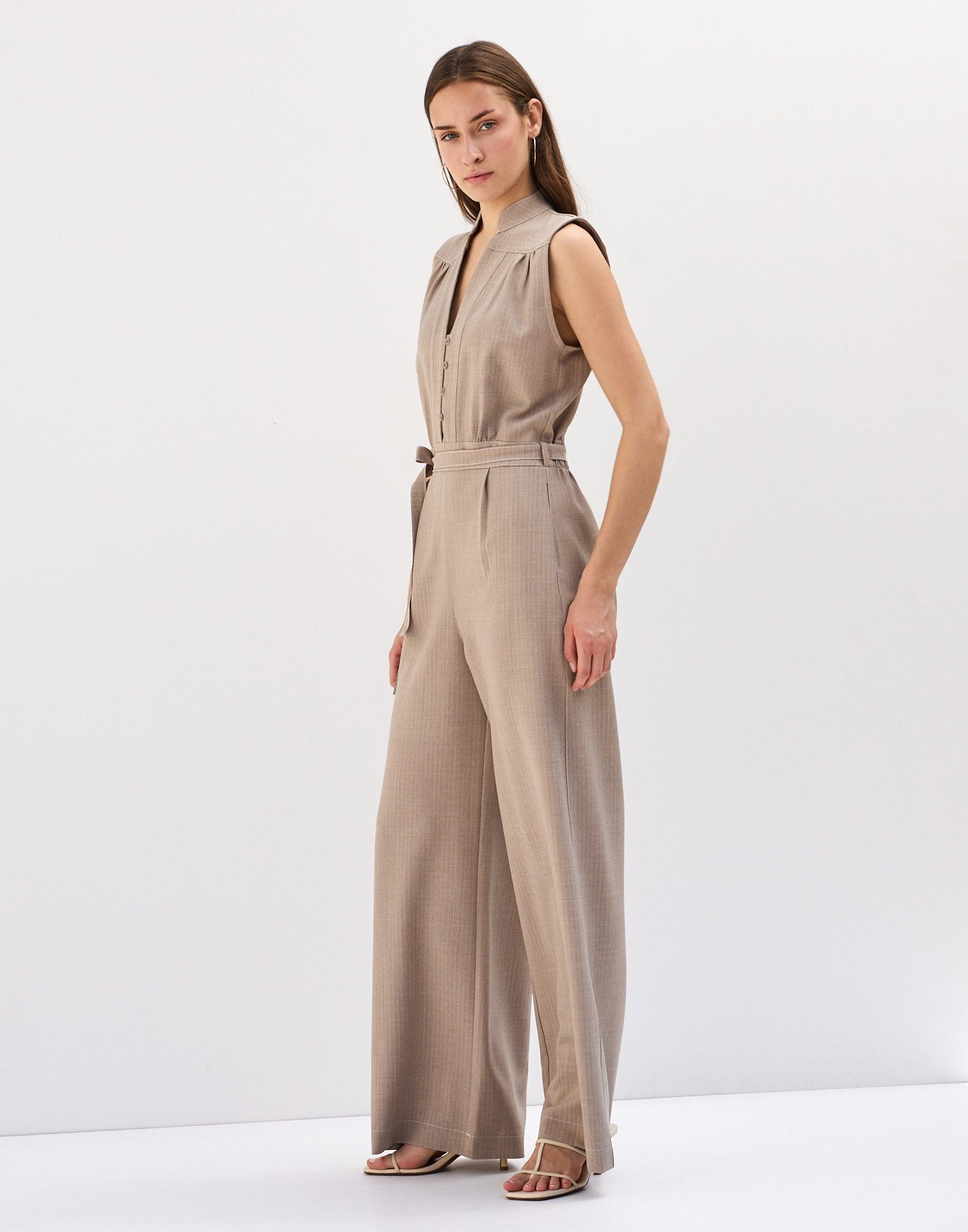 Sleeveless pinstripe jumpsuit