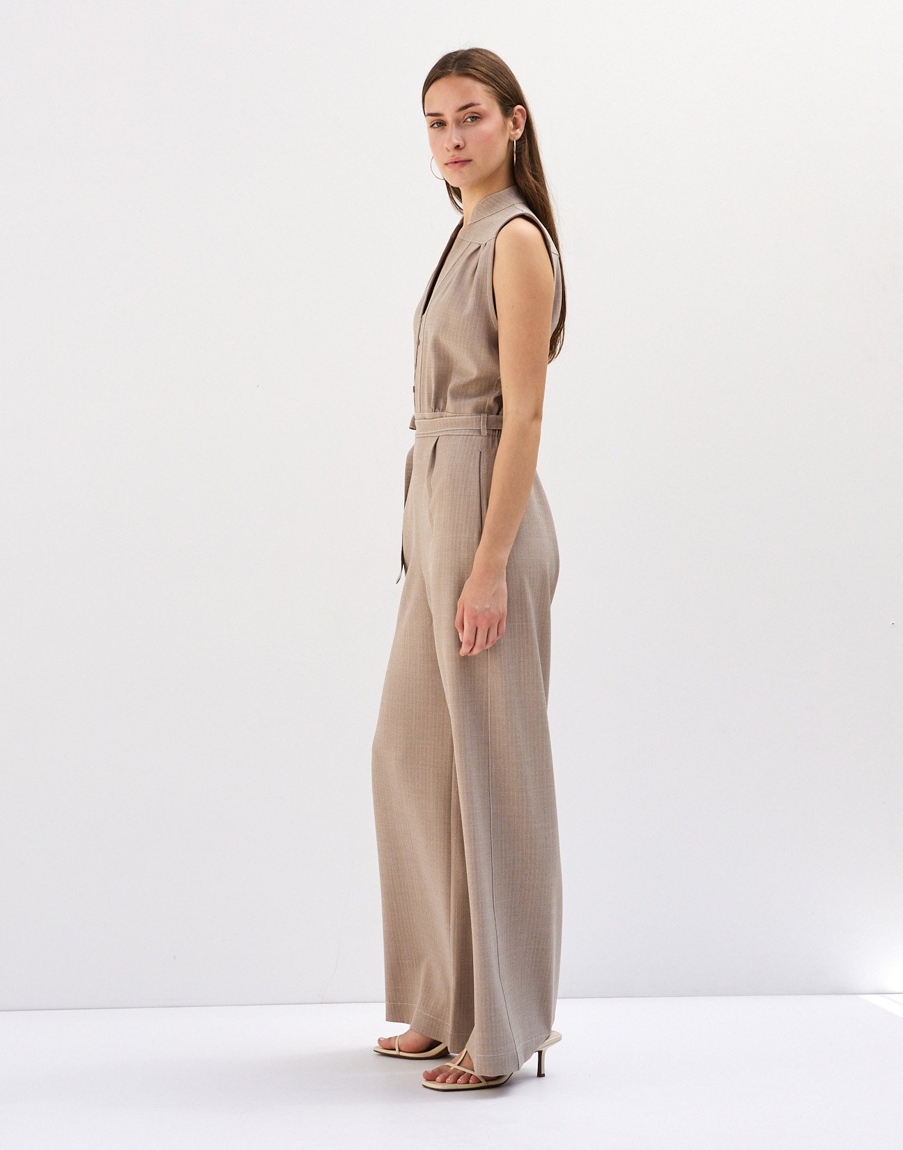 Sleeveless pinstripe jumpsuit