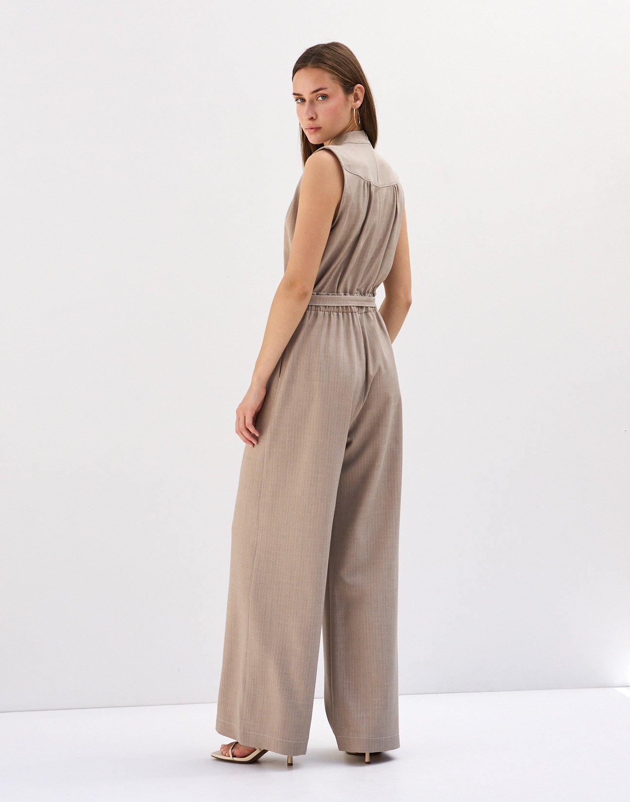 Sleeveless pinstripe jumpsuit