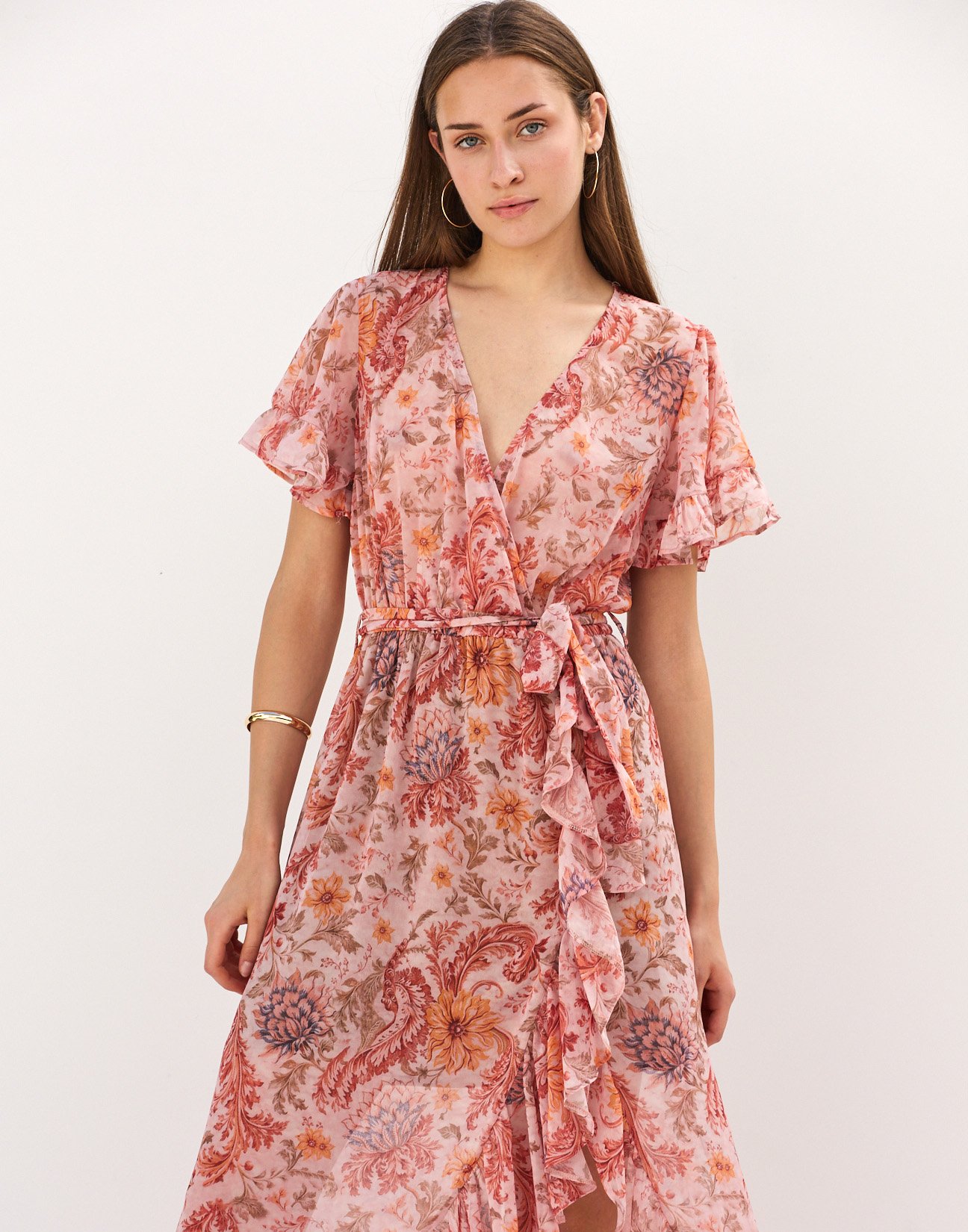 Printed dress with ruffles