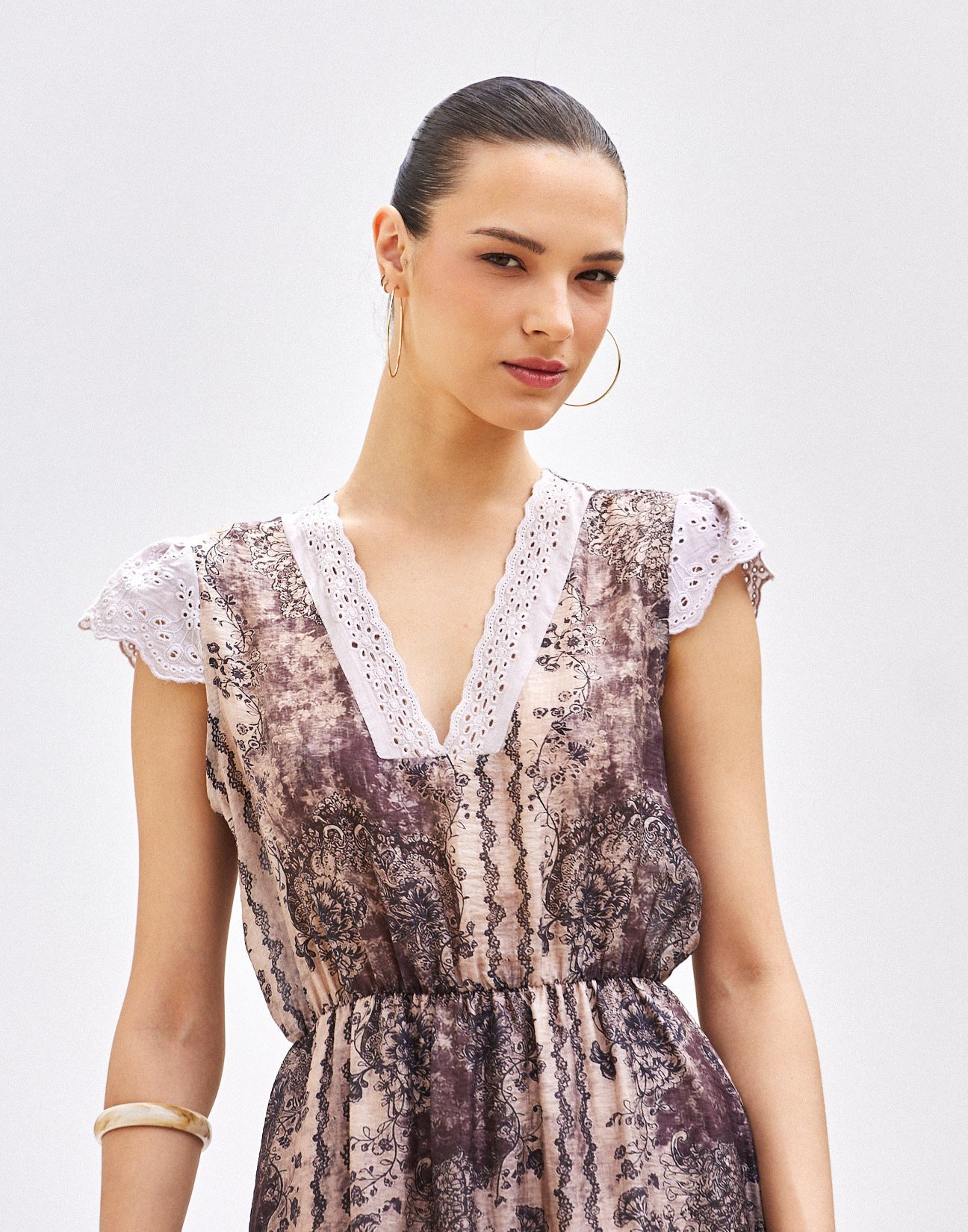 Printed dress with embroidery detail