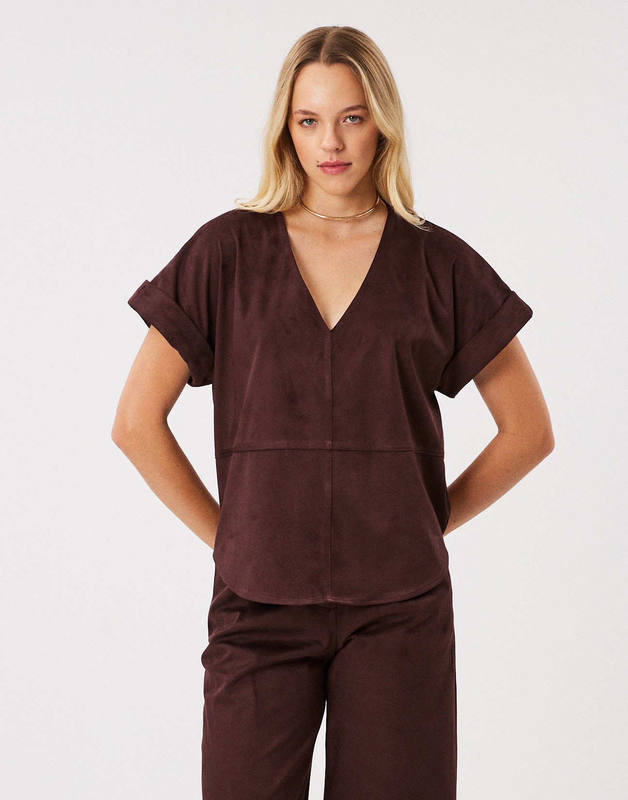Faux suede culotte trousers