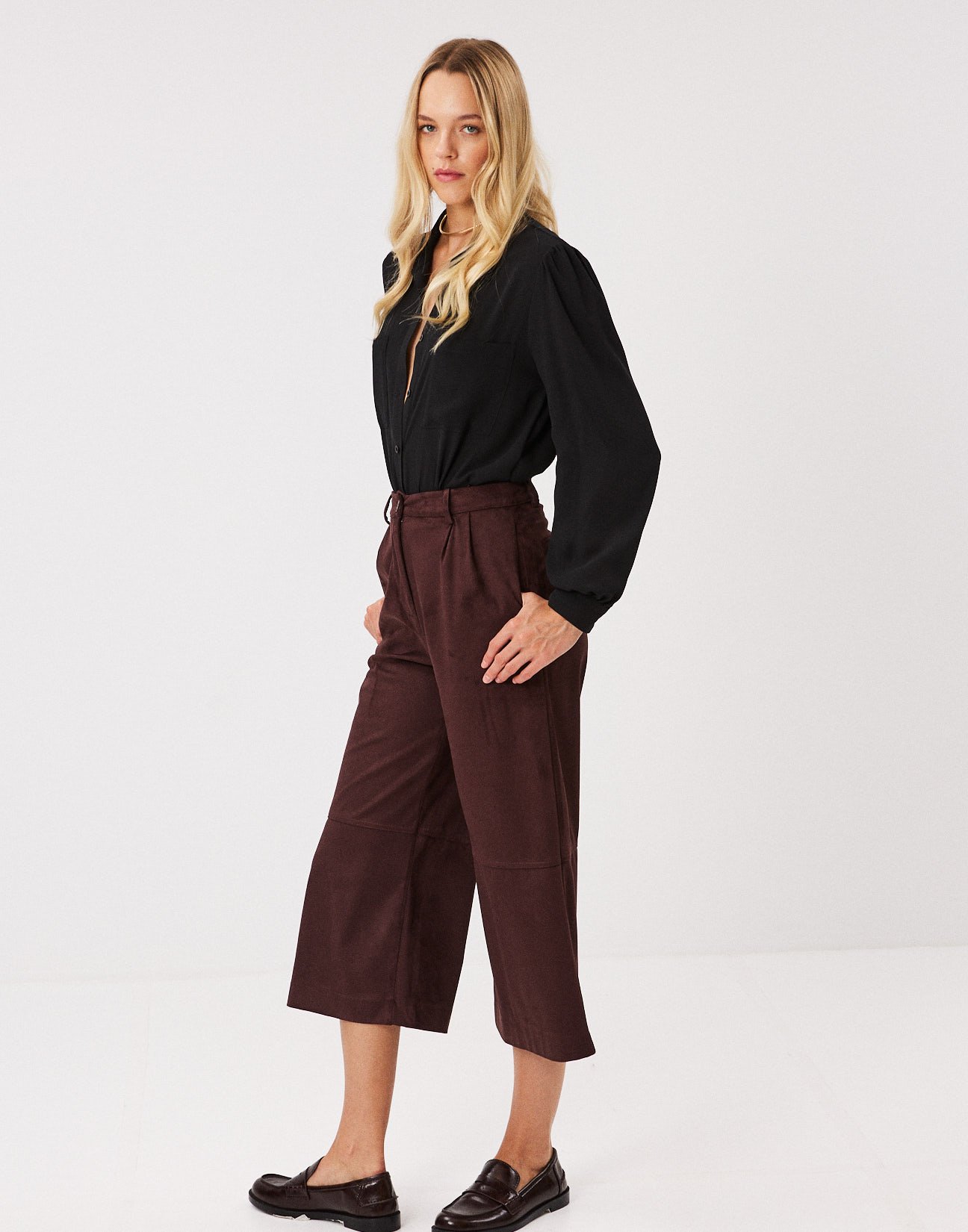 Faux suede culotte trousers