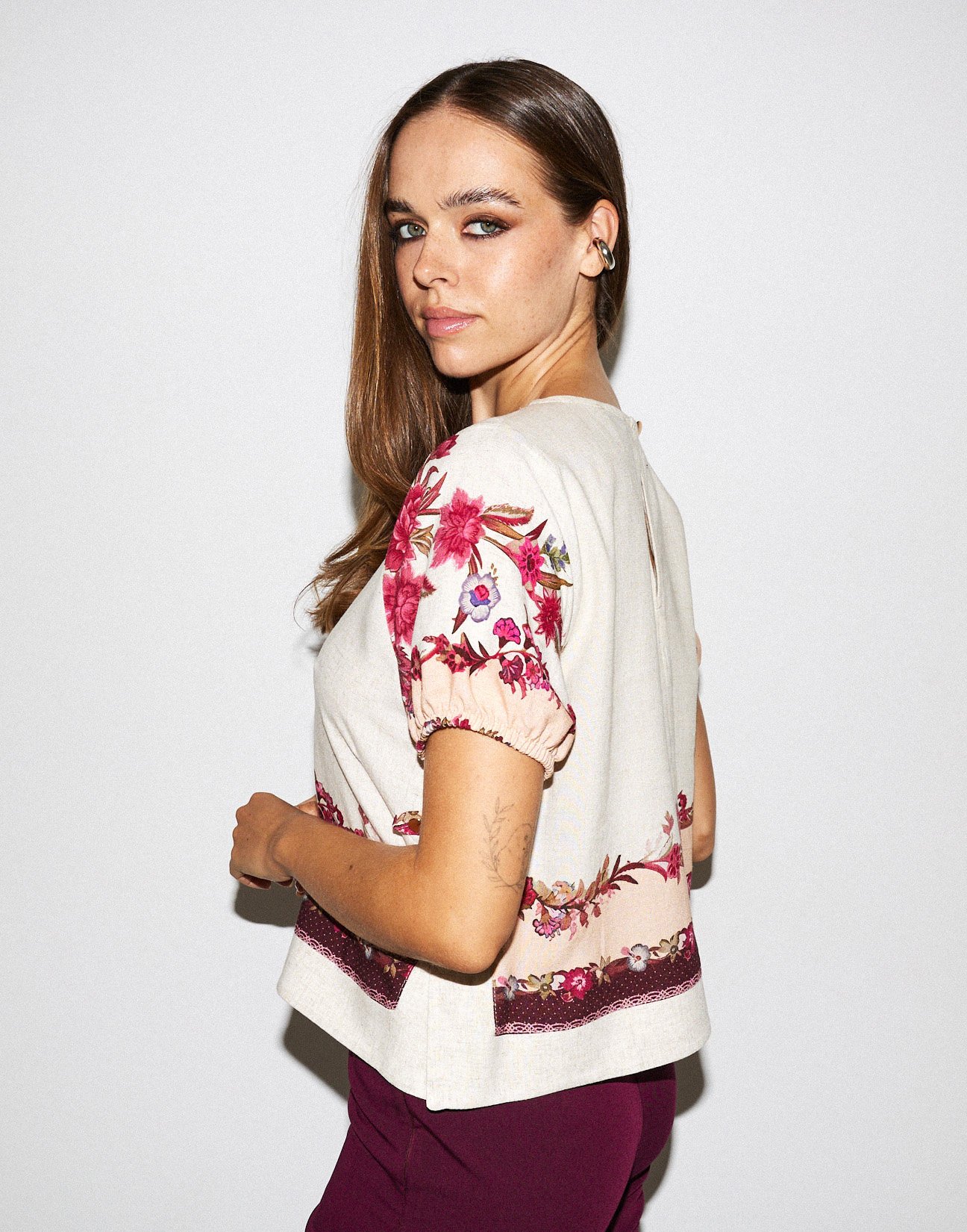 Printed linen blouse