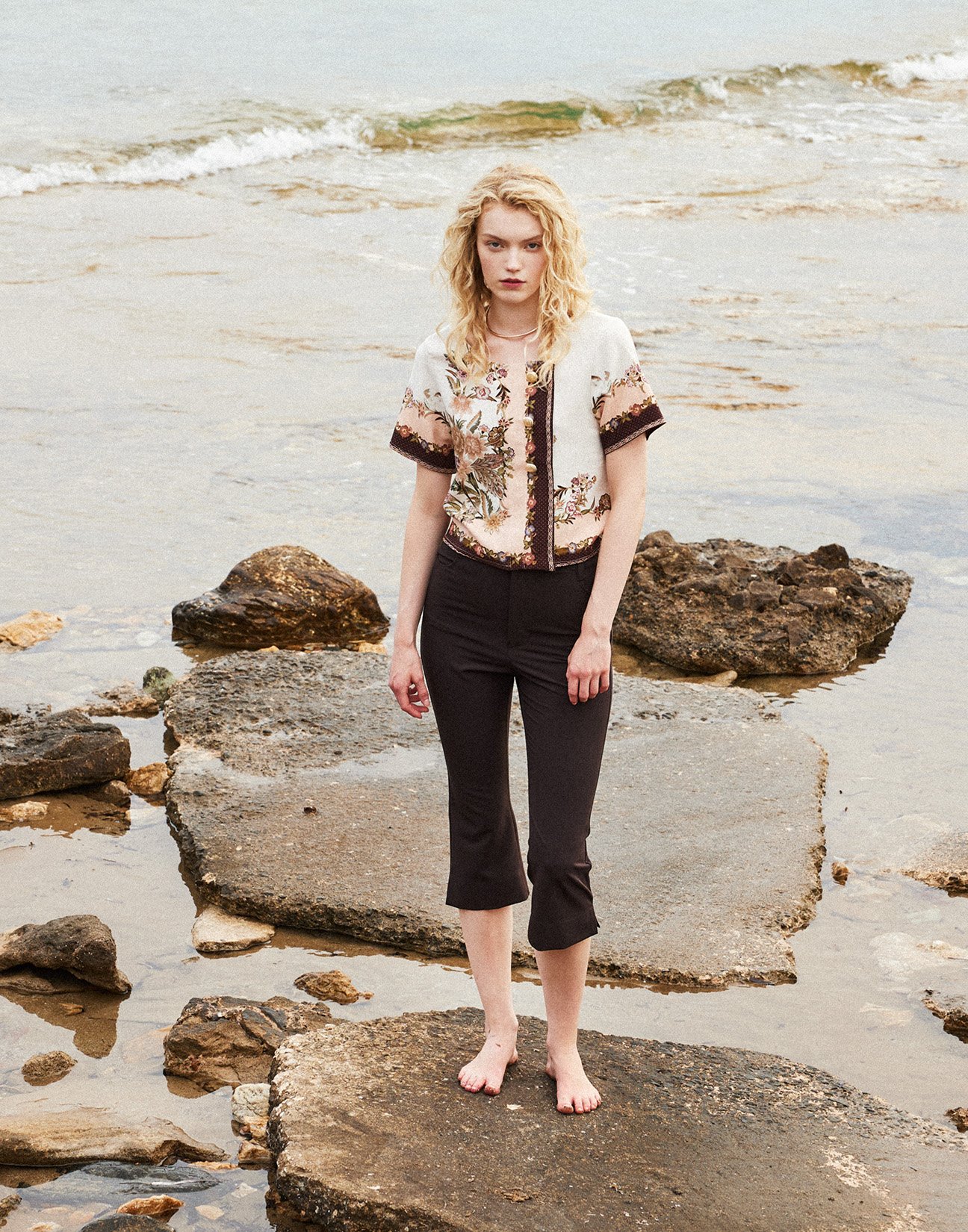 Printed linen blouse
