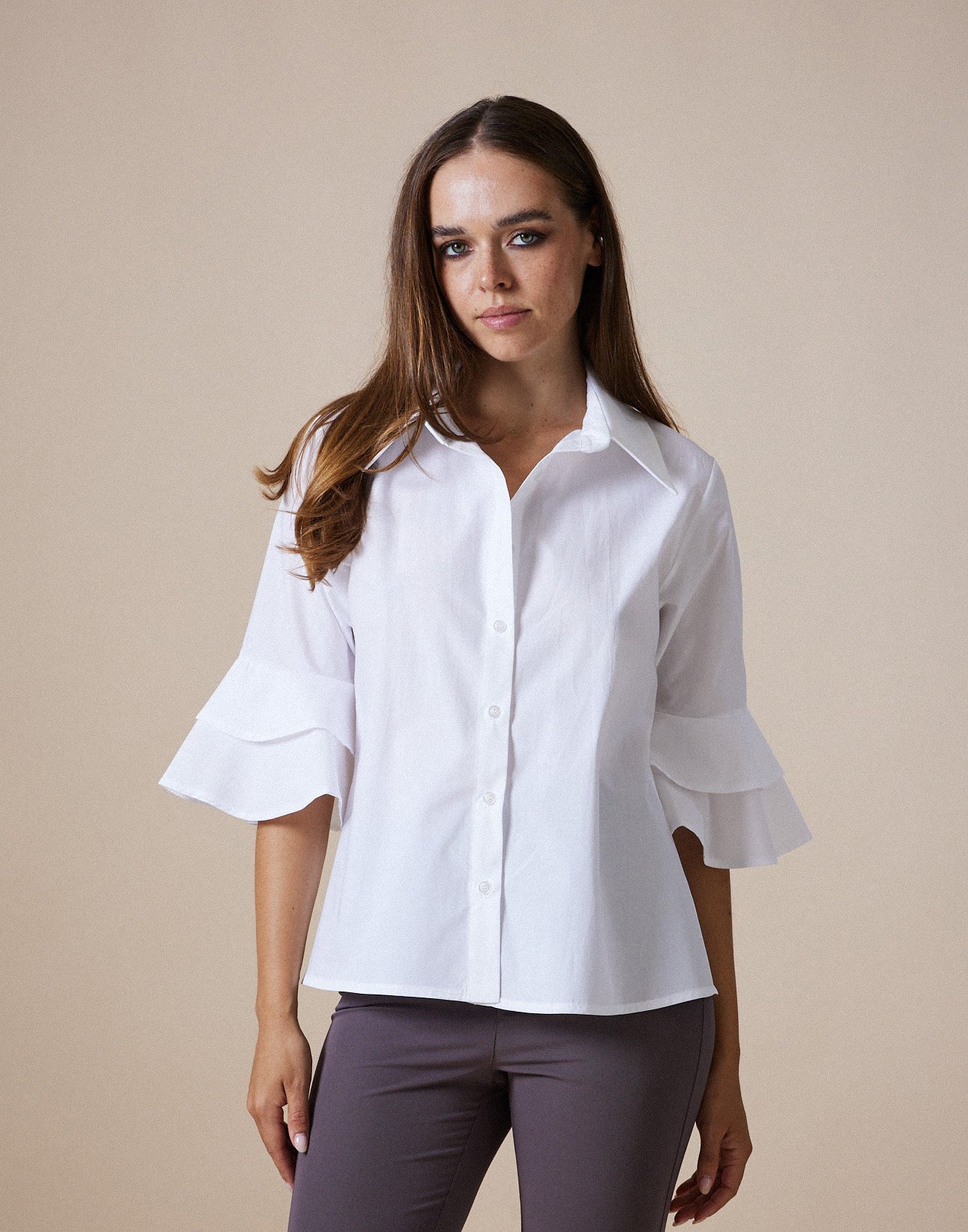 Poplin shirt with ruffles
