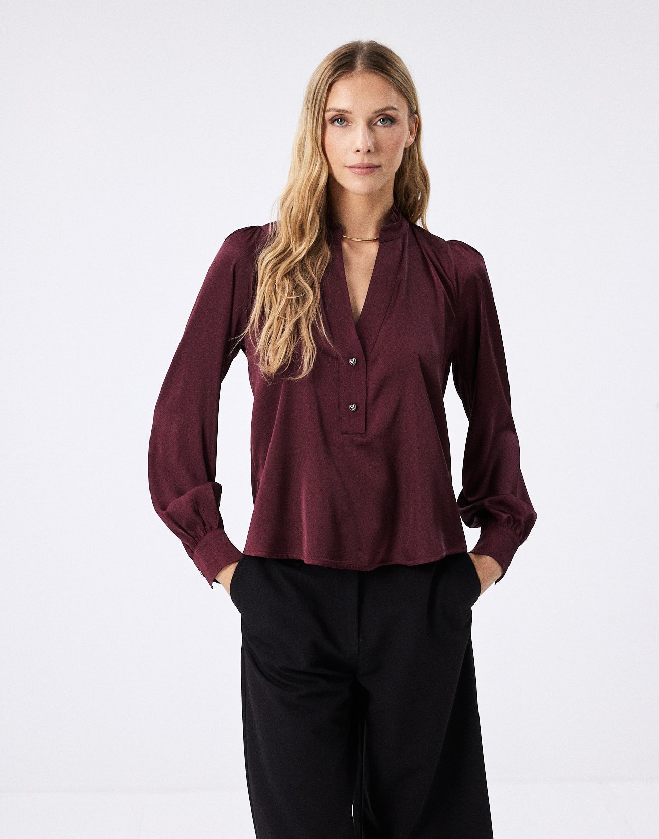 Satin blouse with button