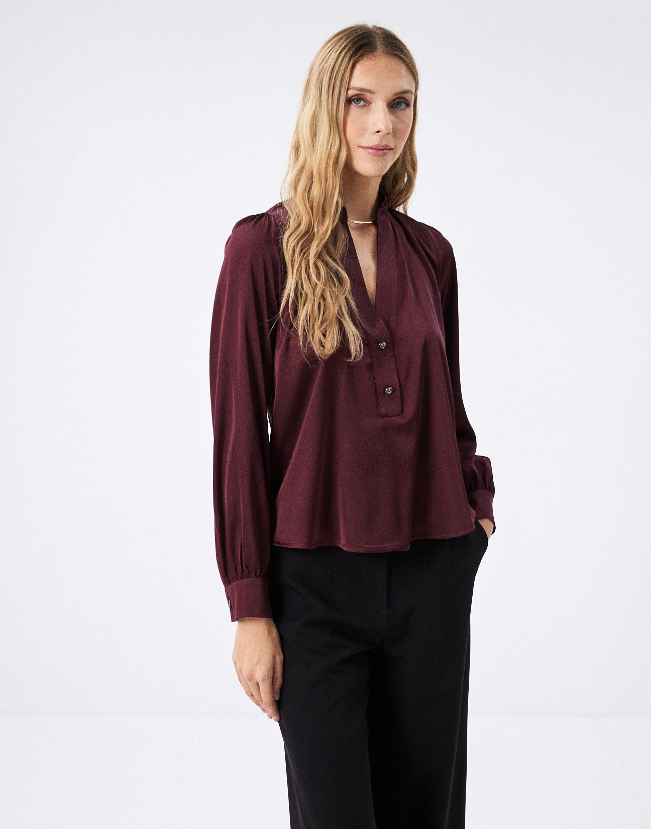 Satin blouse with button