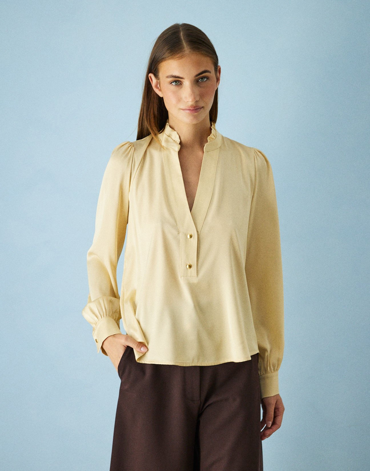 Satin blouse with button
