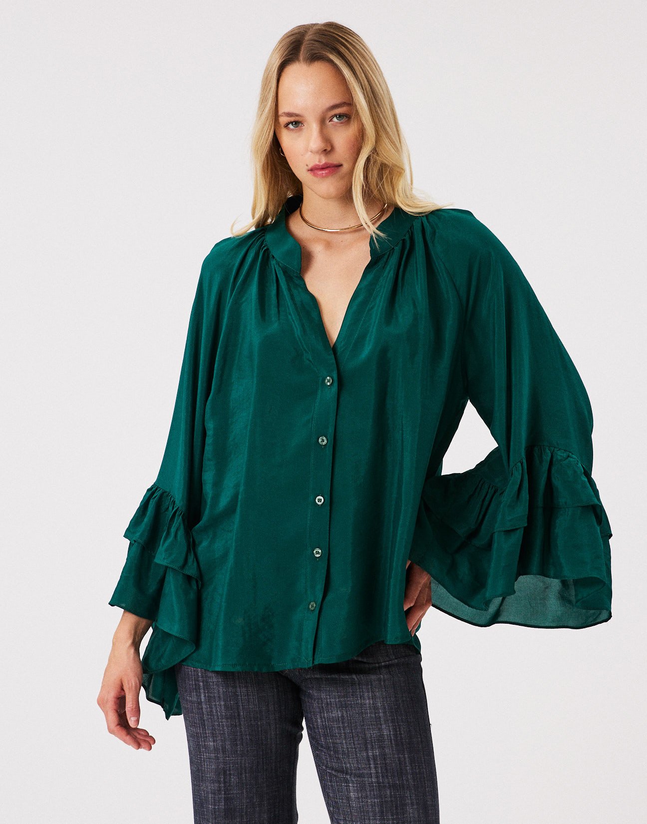 Oversized shirt with ruffles