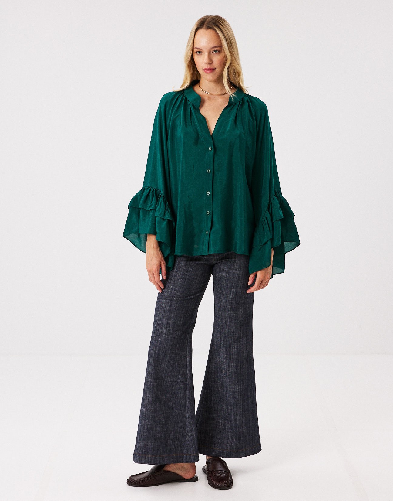 Oversized shirt with ruffles