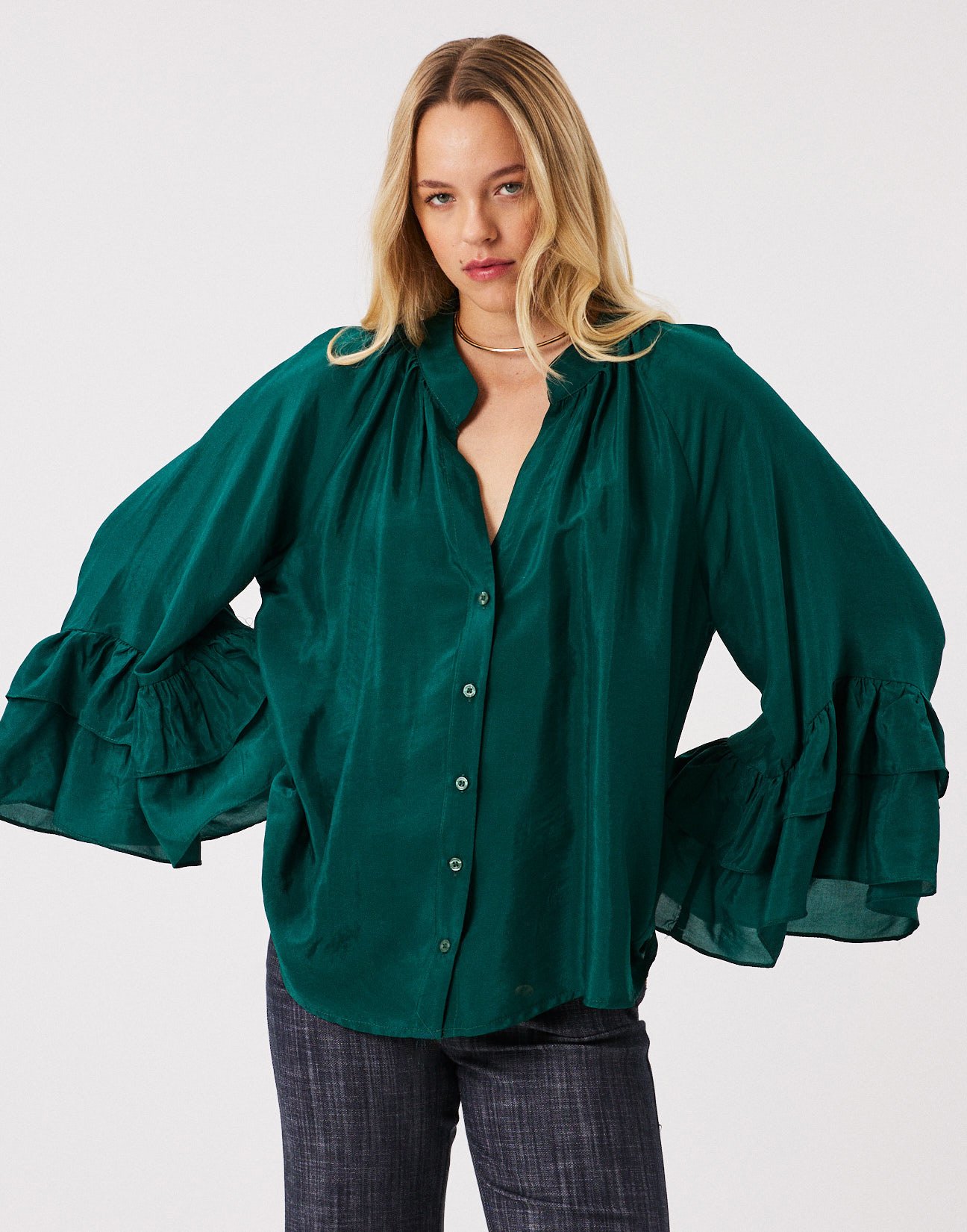Oversized shirt with ruffles