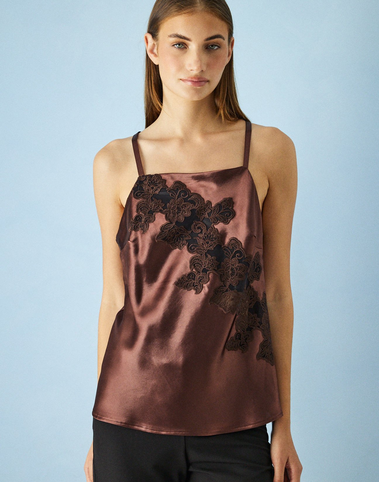 Satin top with lace